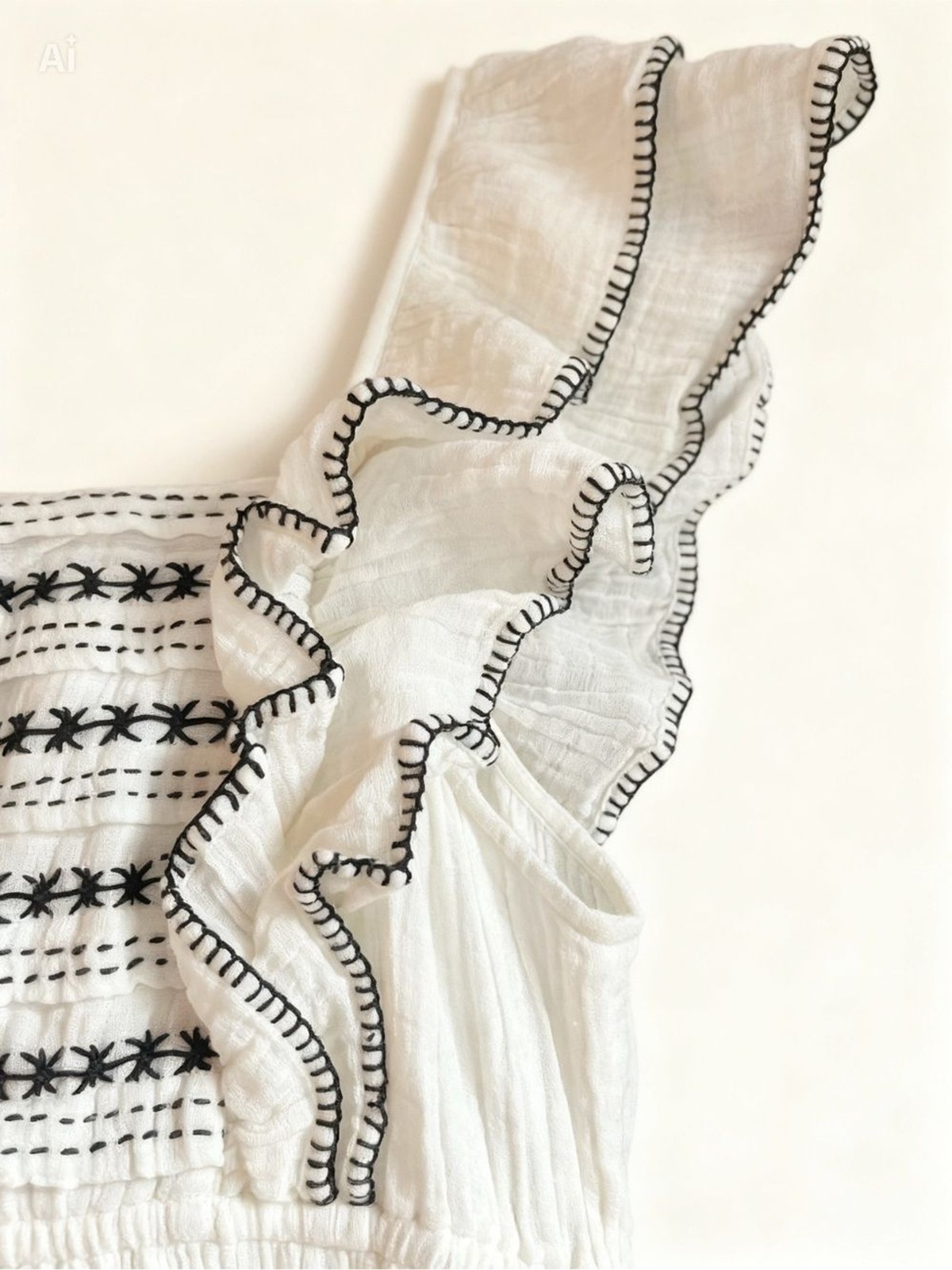 White Embroidered Ruffle-Trim Maxi Resort Style Bohemian Seema Kahai Dress Small