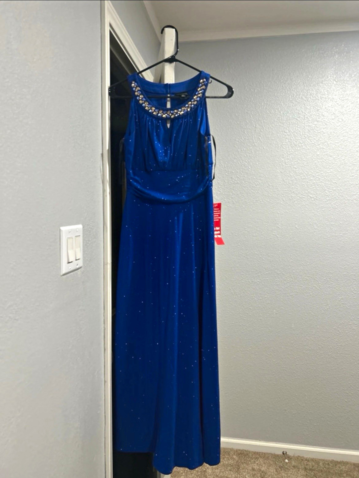 En Focus Studio Blue Solid Beaded Neck Sleeveless Long Maxi Dress Women’s 8
