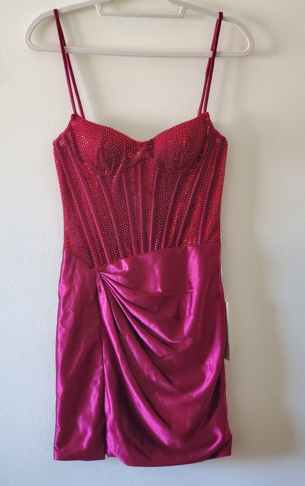 Stacees Sz 0 (XS) Sparkling Strapless Hot Fix Crystal Corset Mini Dress Burgundy
