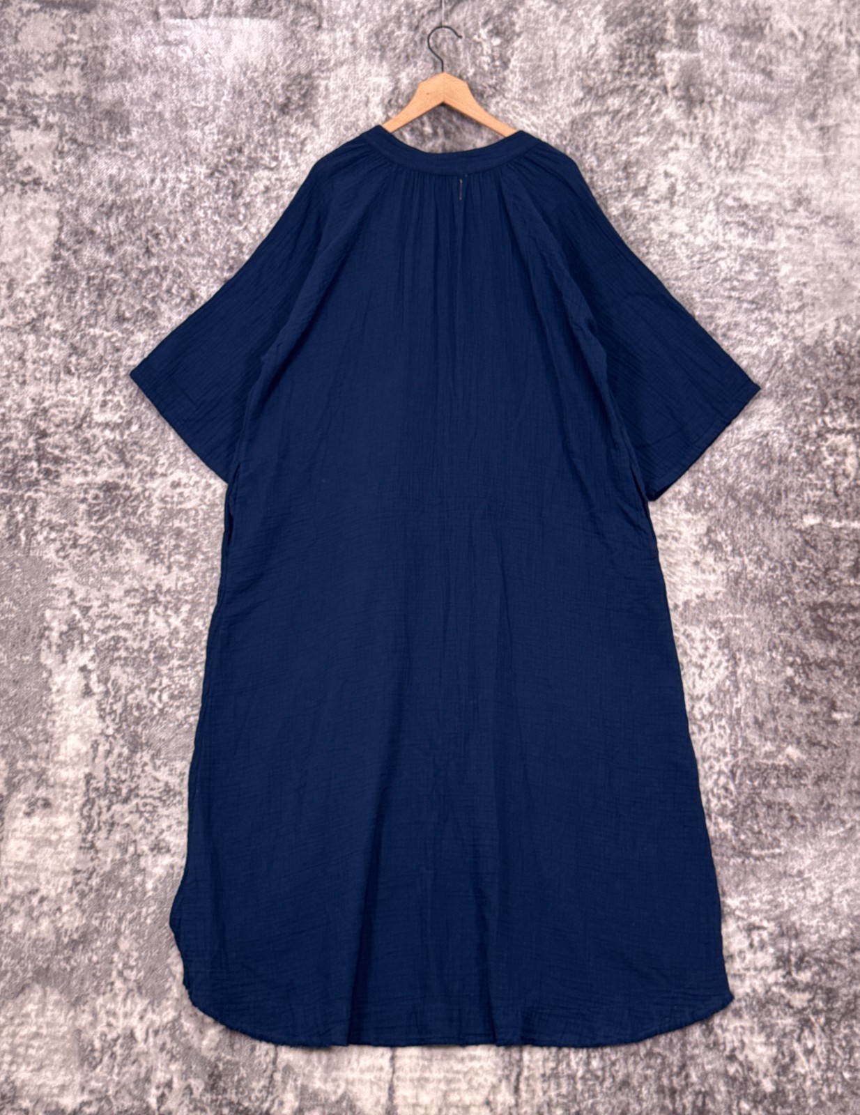 9seed Tunisia Short Sleeve Caftan Dress OS One Size Womens Blue Coverup Gauze