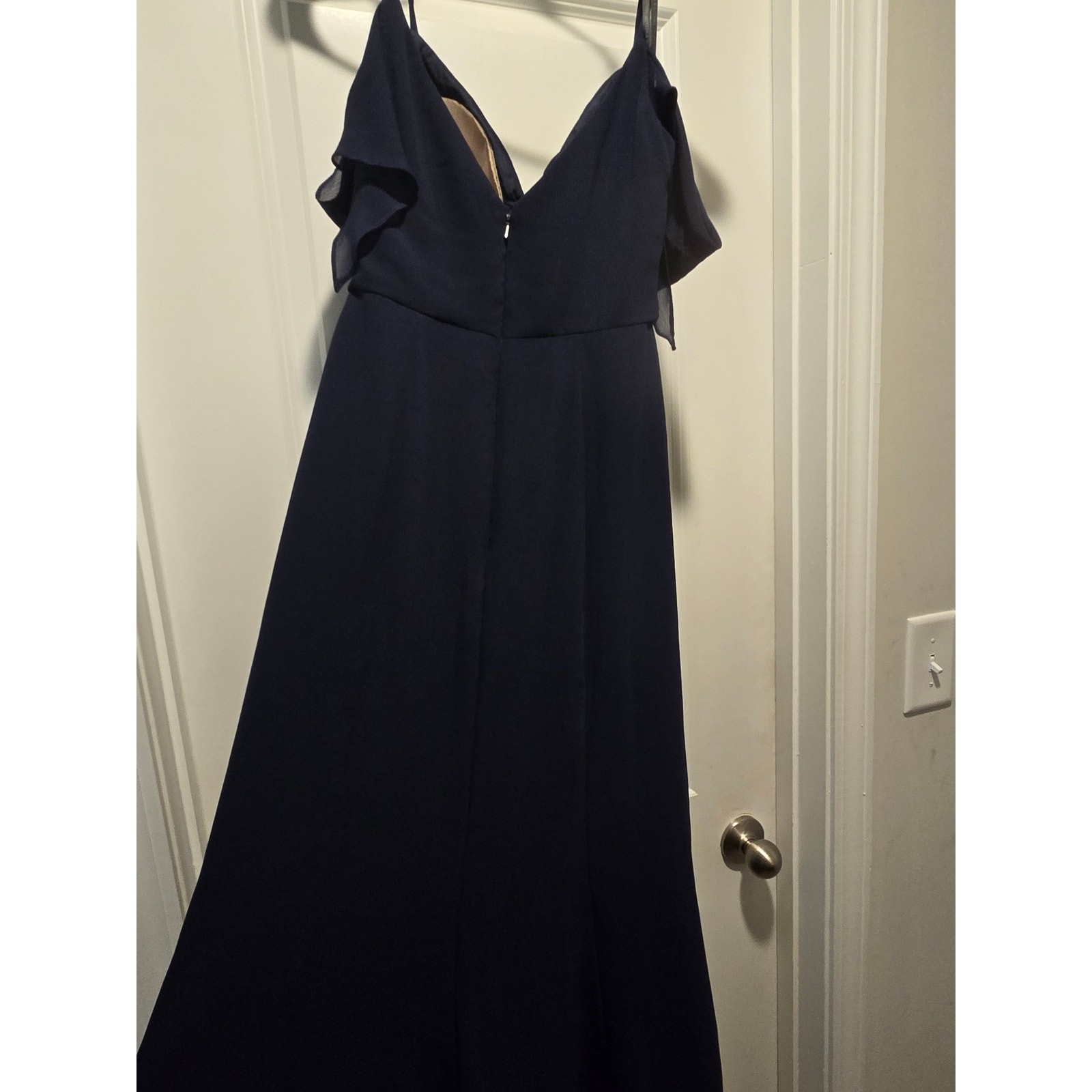 NWOT Watters & Watters Navy Chiffon Ruffle Maxi Bridesmaid Formal Evening Gown