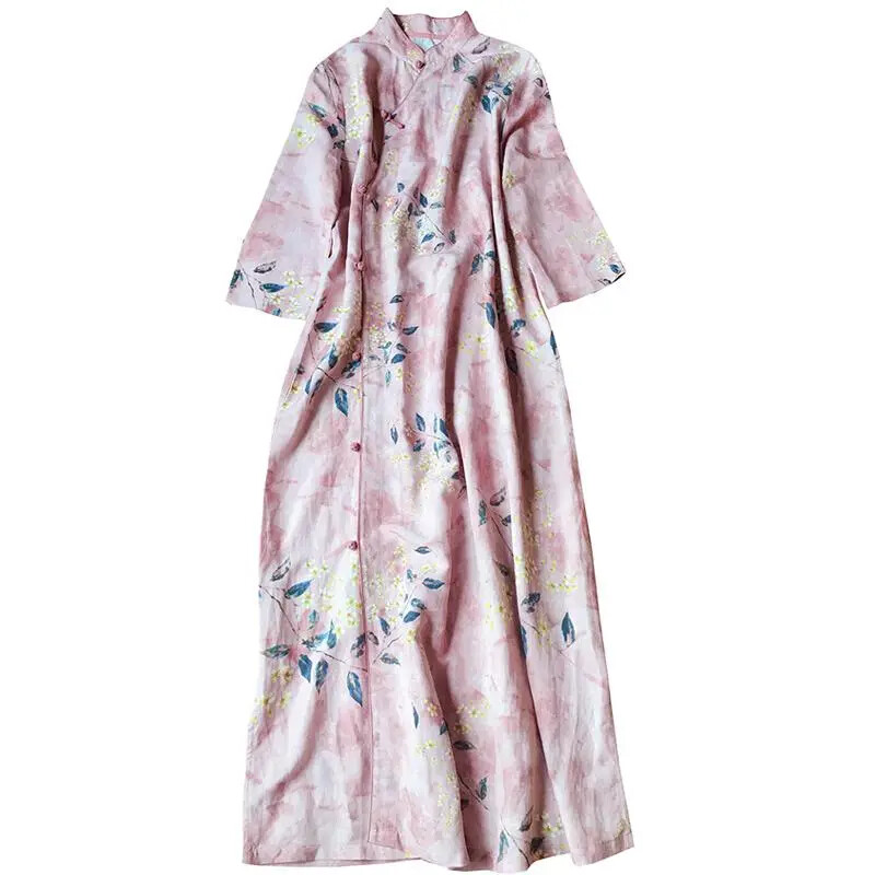 Women Chinese Floral Long Qipao Dress Cheongsam Ethnic Elegant Party Loose Chic