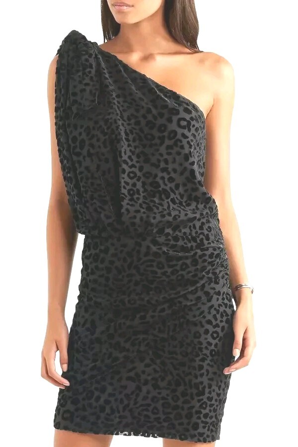 $695 IRO Women’s 36/4-US Black Silk Velvet Draped One-Shoulder Nimas Mini Dress