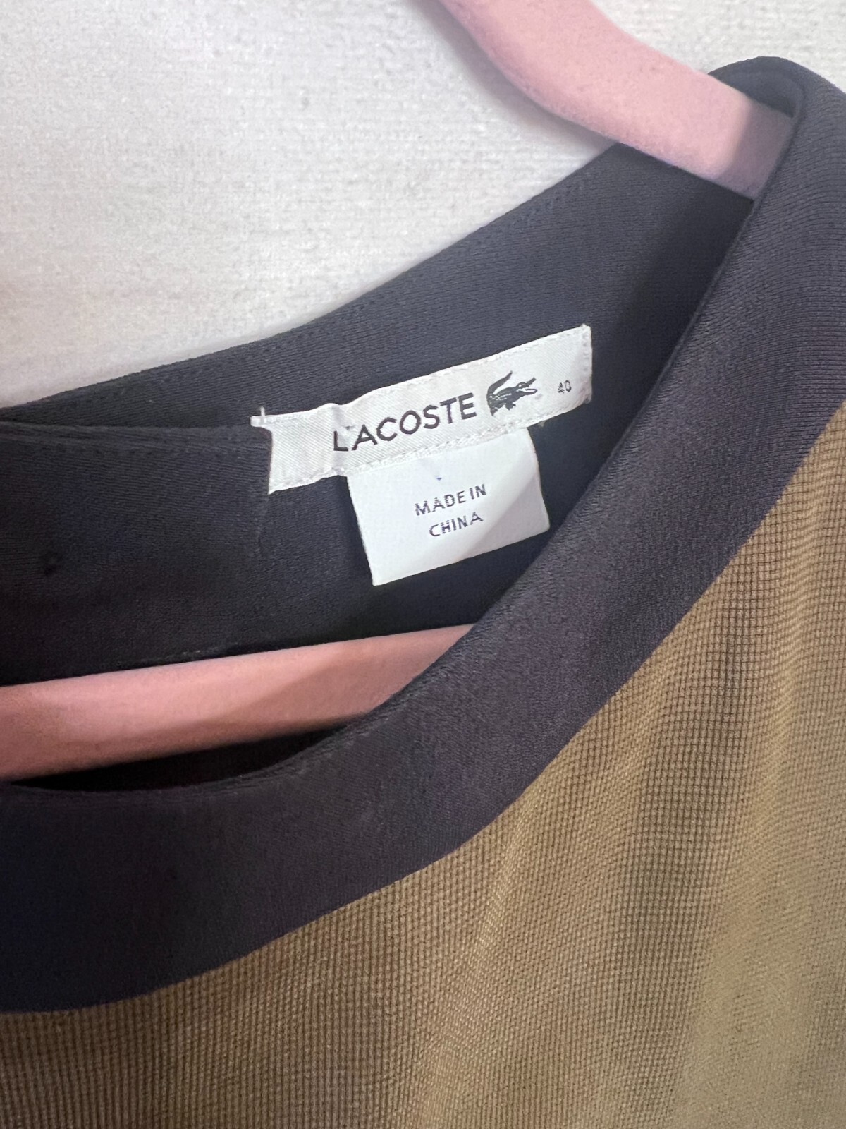 LACOSTE Sleeveless Sheath Dress Olive Black Colorblock Pocket Button Back Women