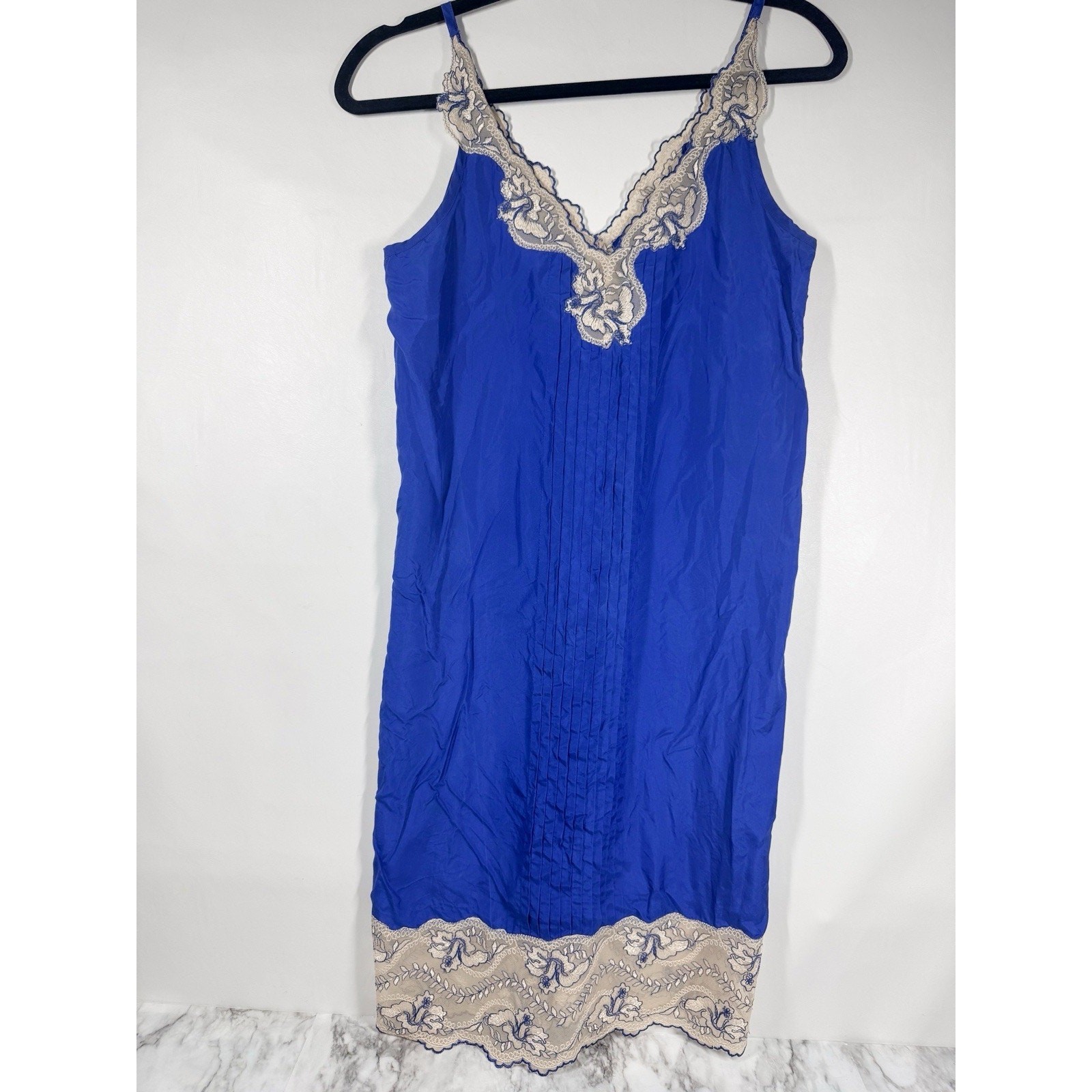 Express Y2K Silk Embroidered Floral Lace Slip Mini Dress Size XS Blue Fairy