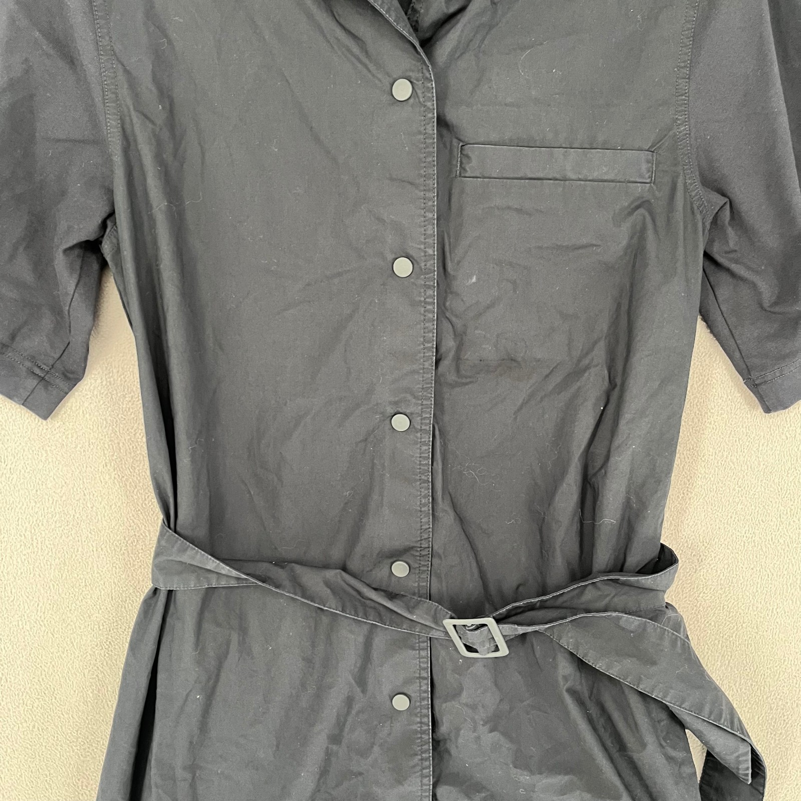 Cos Dress Womens Extra Small Black Buckle Shirt Pockets Tie Belted Button