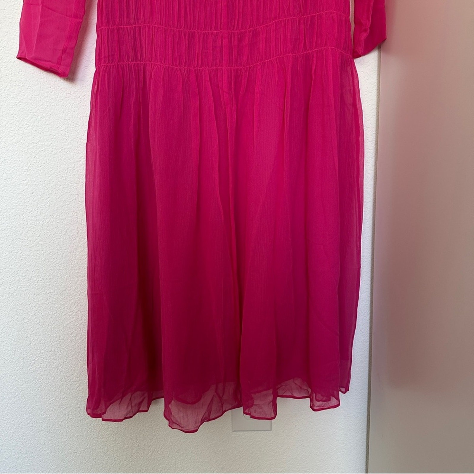 AYR The Something Special Silk Dress Pink Crinkle Flowy Smocked Ruched Sheer XS
