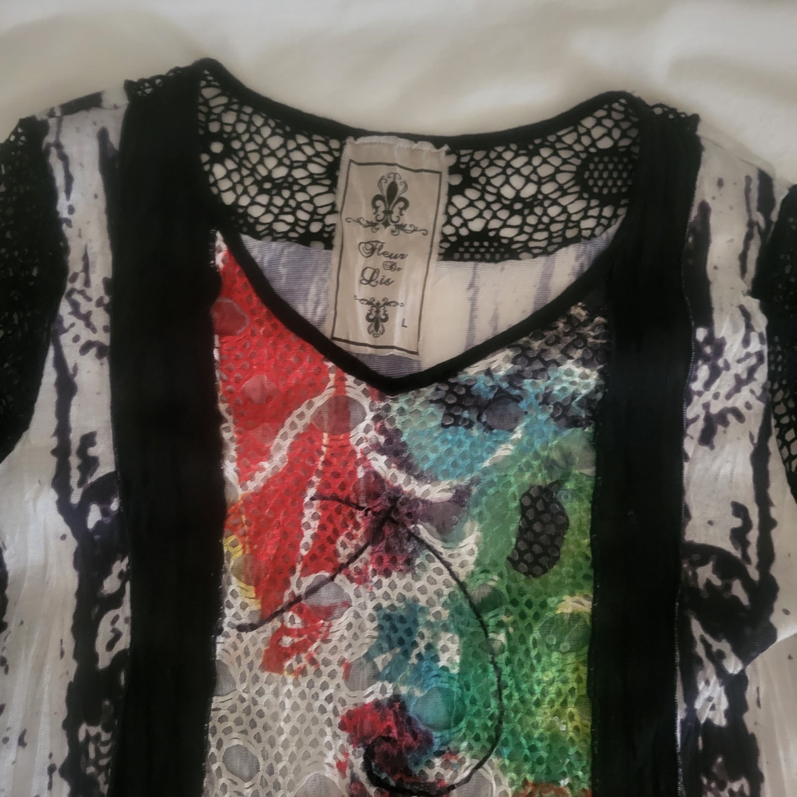 Fleur de Lis L BOHO Floral Mesh Midi Tunic Dress