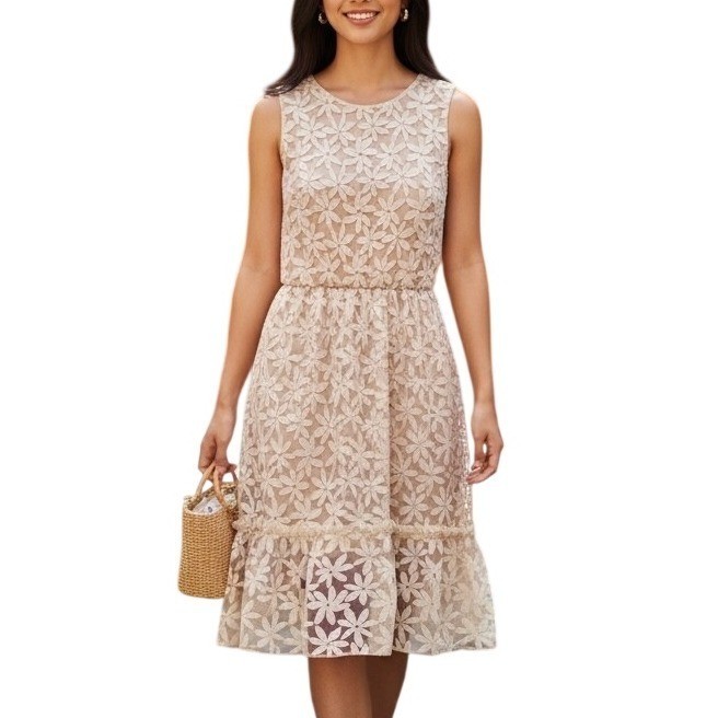 Luxology Daisy Lace Midi Dress Size 6 Cream Floral Ruffle Hem Coquette Fairy