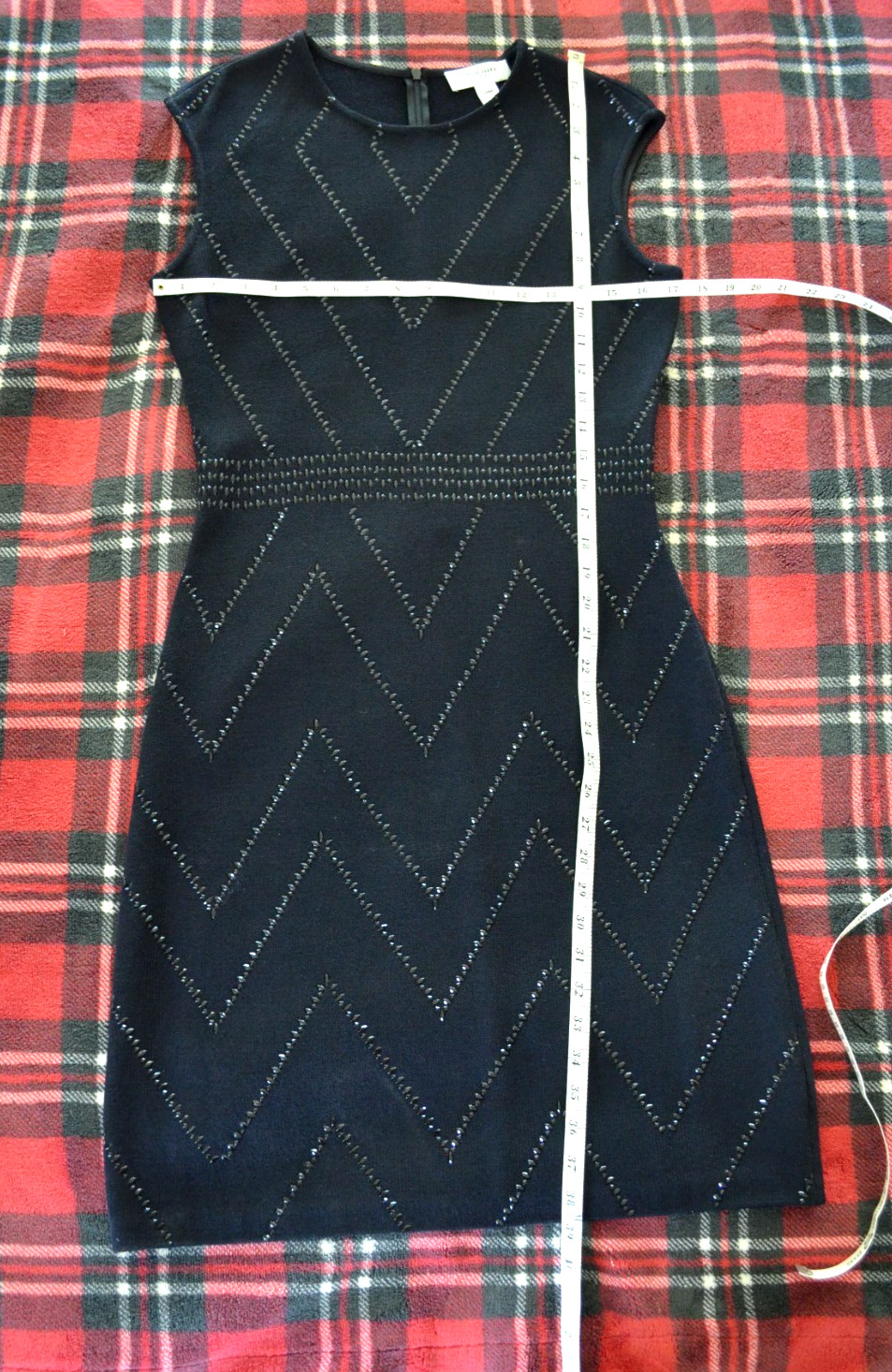 St. John Evening black beaded sleeveless dress, knit, size 4