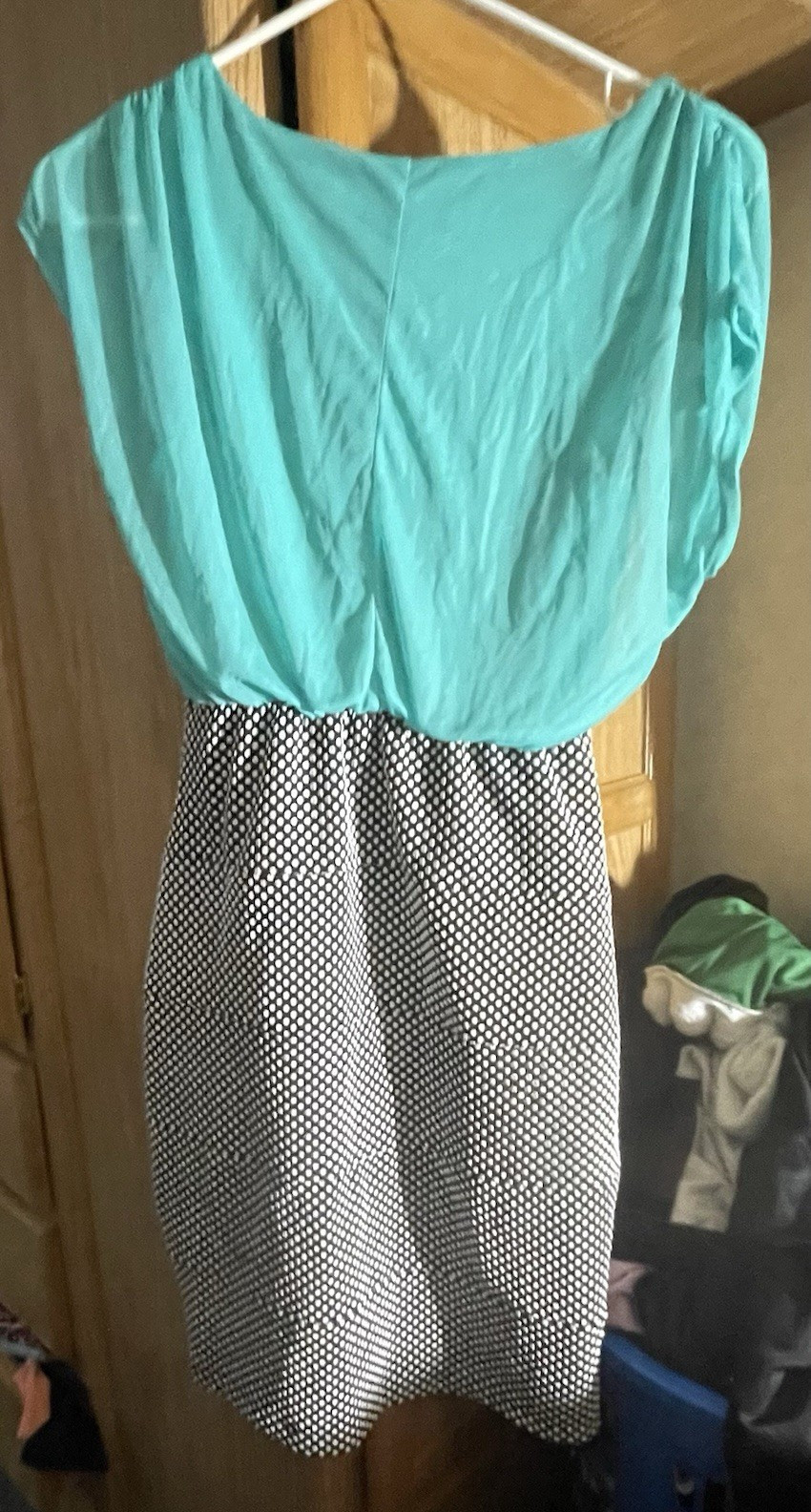 Forever 21 Sheath Dress S Turquoise Top Black/White Polka Dot Knee Length