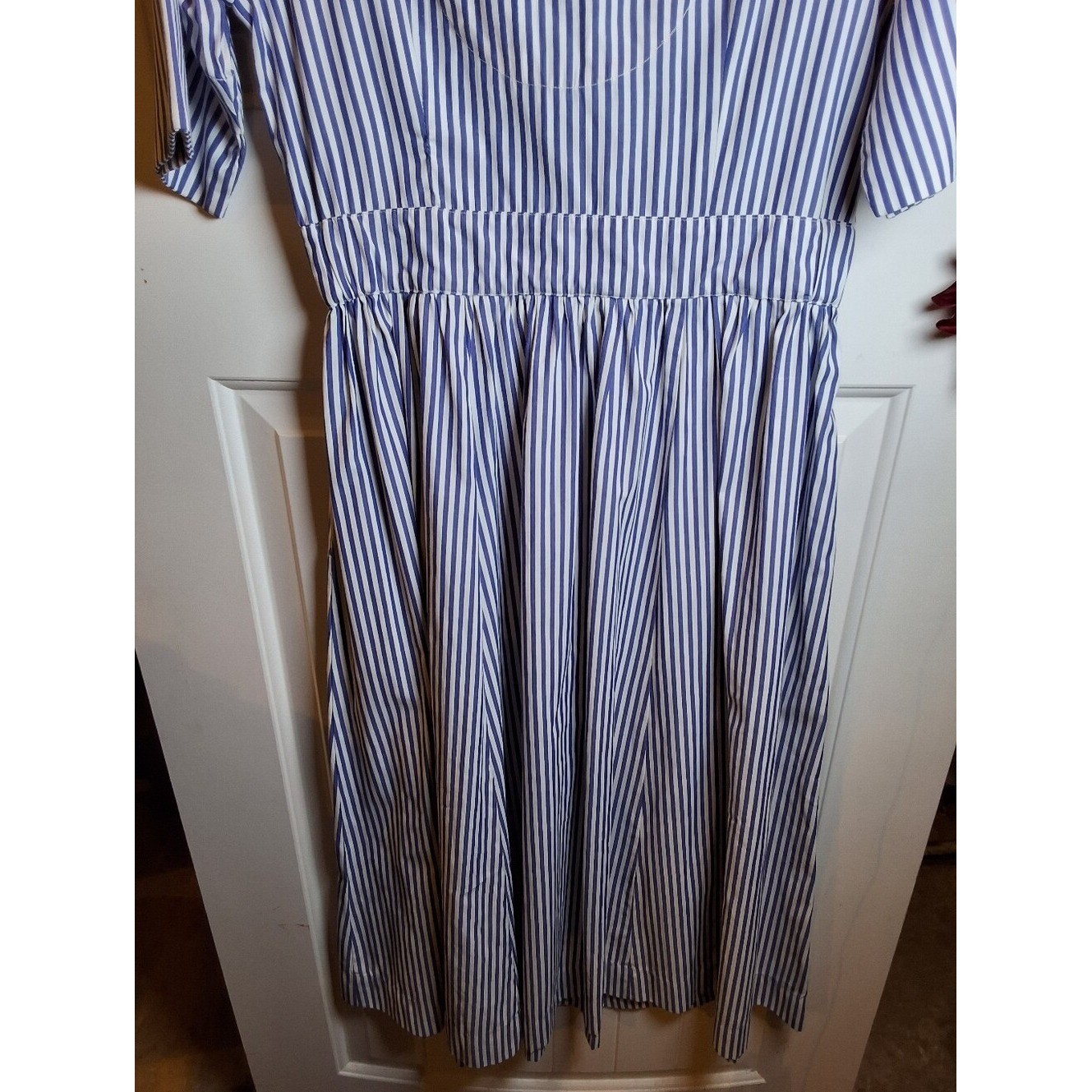 Gretchen Scott Striped Button-Up Dress – Blue & White with Orange Lining