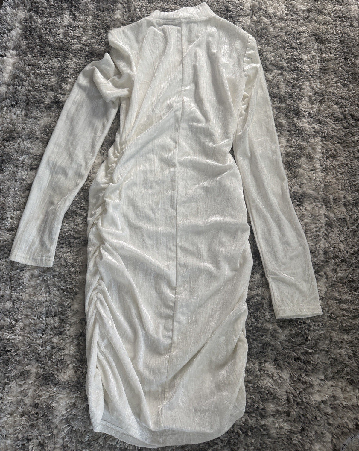 extro&vert White Velvet High Neck Long Sleeve Ruched Bodycon Dress S Knee