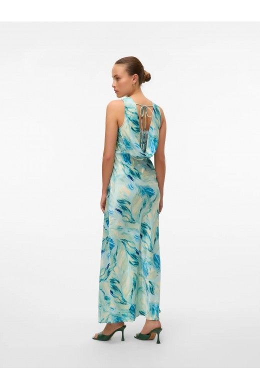 Vero Moda XS Seline Alba AquaBlue Green Abstract Maxi Dress Tie Back Sleeveless