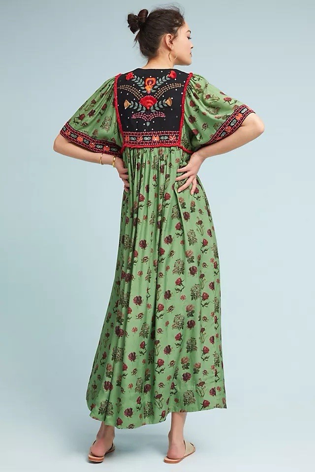 Verb By Pallavi Singhee XL Basil Embroidered Maxi Dress Green