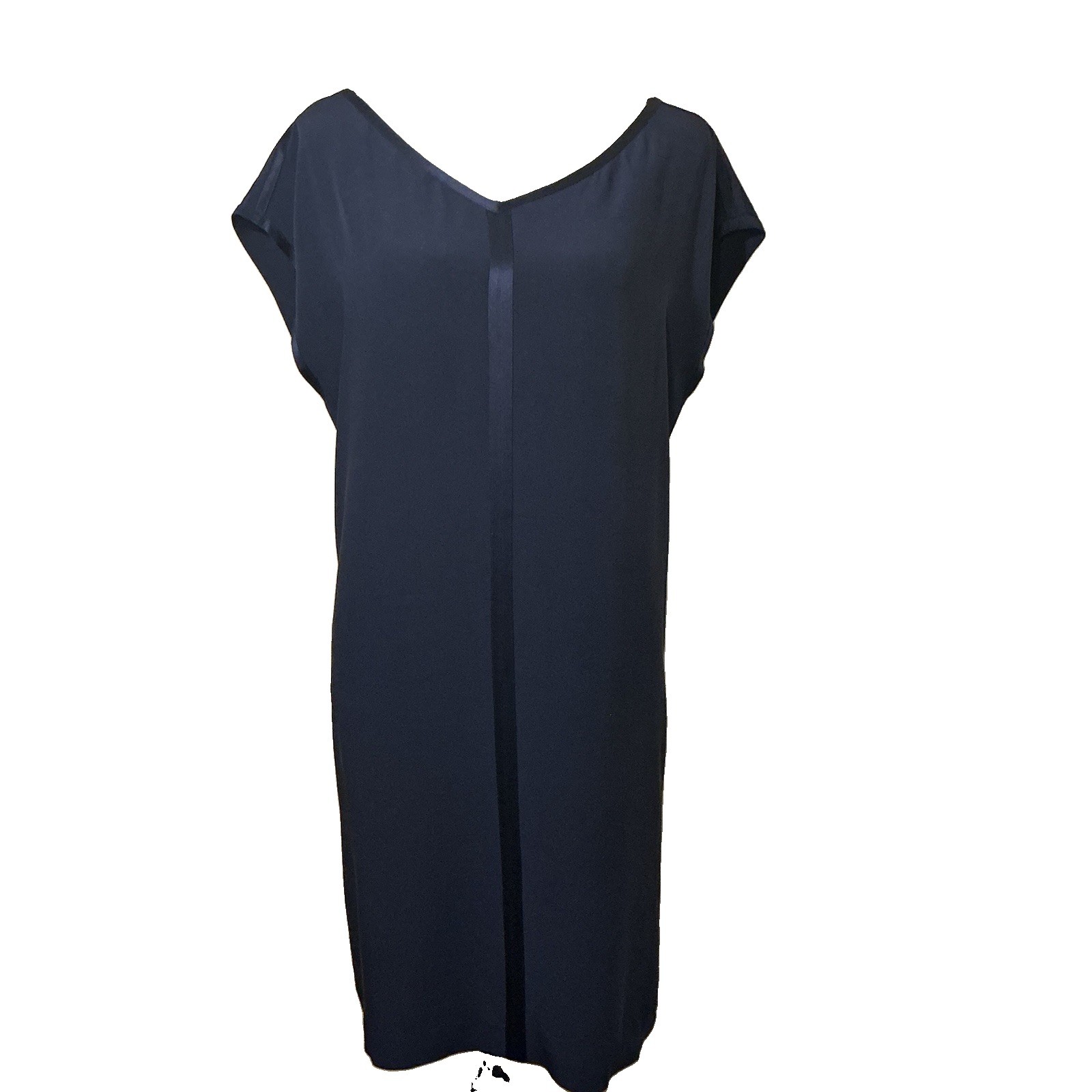 Eileen Fisher 100% Silk Shift Dress Blue Cap Sleeve Pockets Women’s Medium