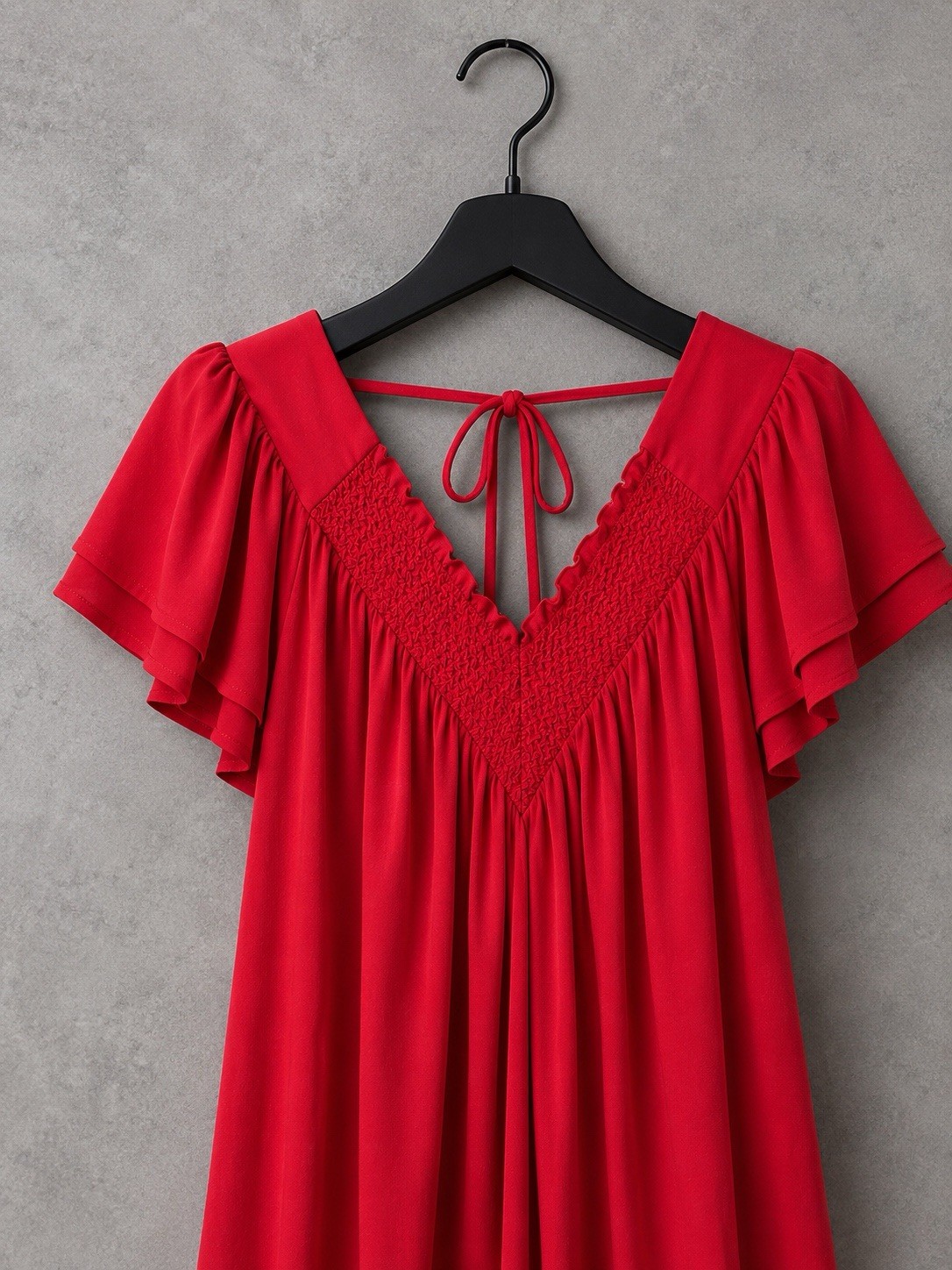 Allen B Womens Small Red Flutter Sleeve Babydoll Mini Dress Boho Romantic