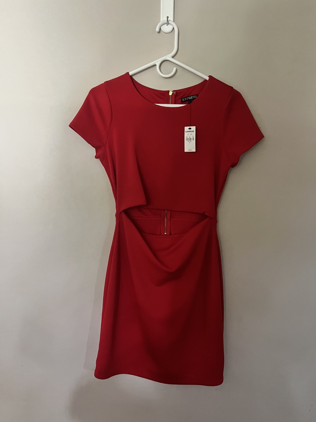 Express Red Mini Dress, Short Sleeve, Cutout Midriff, Size Small, NWT