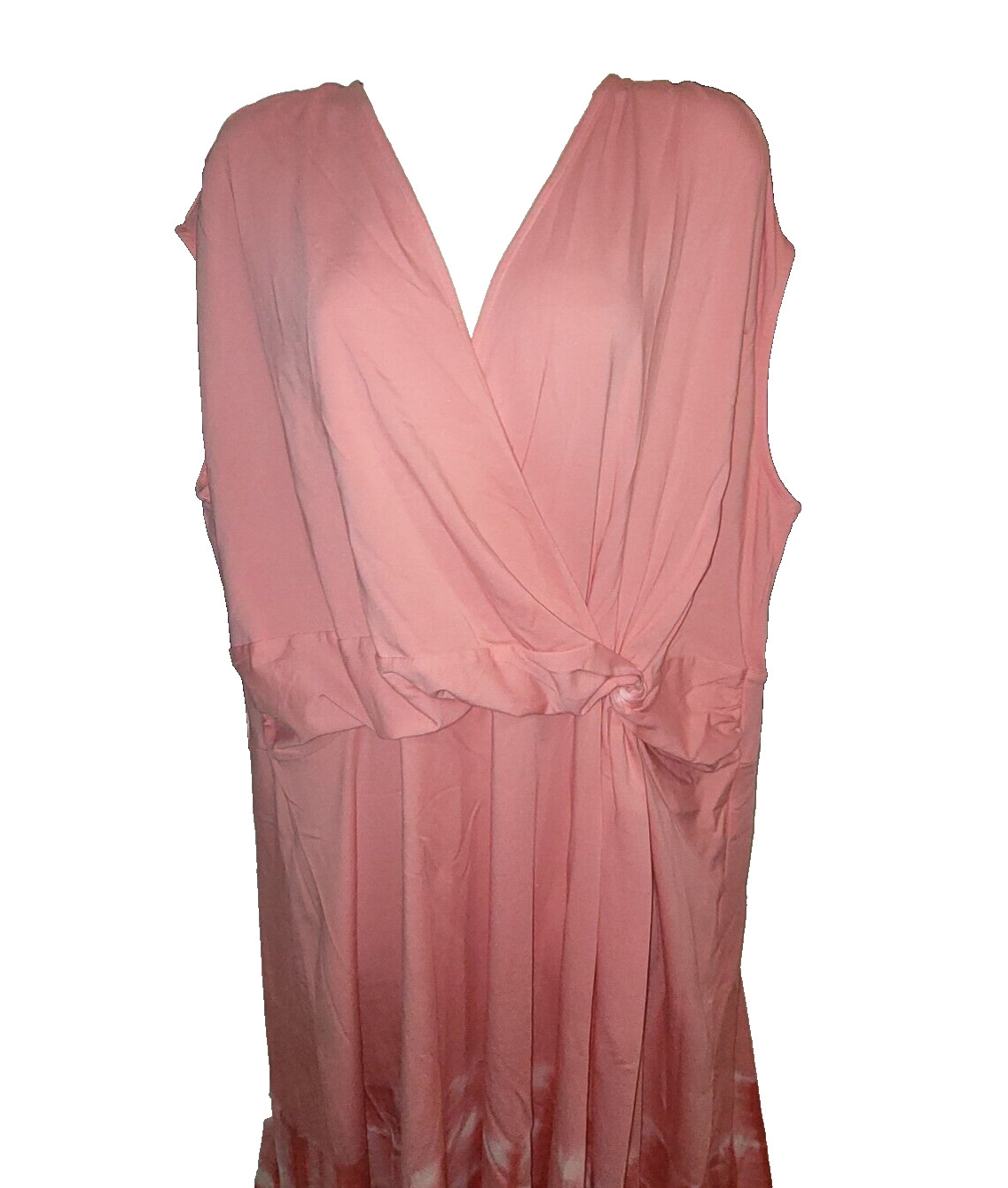 LANDS END 2X Wrap Front Fit & Flare Dress Coral Pink Tie Dye Sundress Surplice