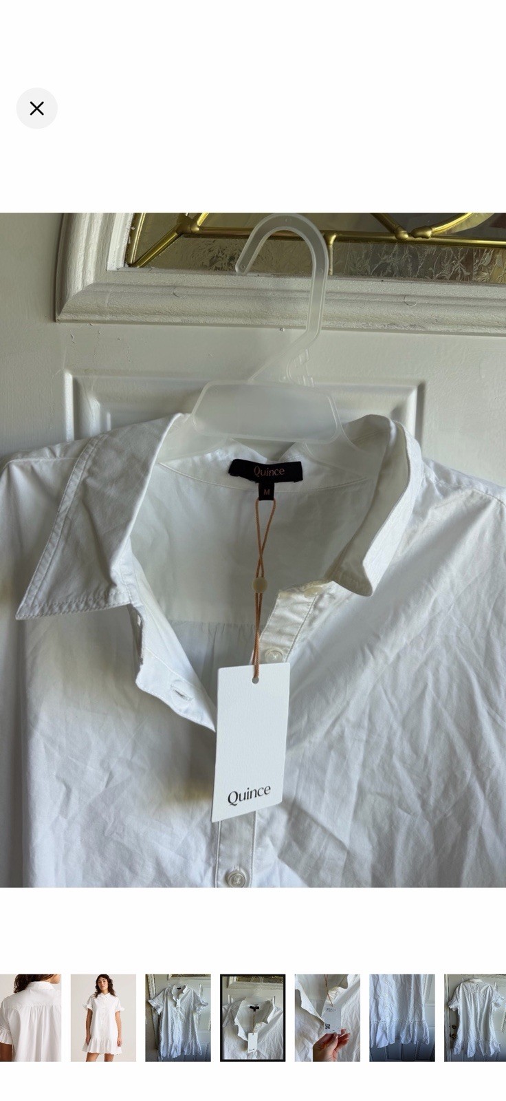 Quince 100% Organic Cotton Poplin Short Sleeve Ruffle Shirt Dress NWT Size M