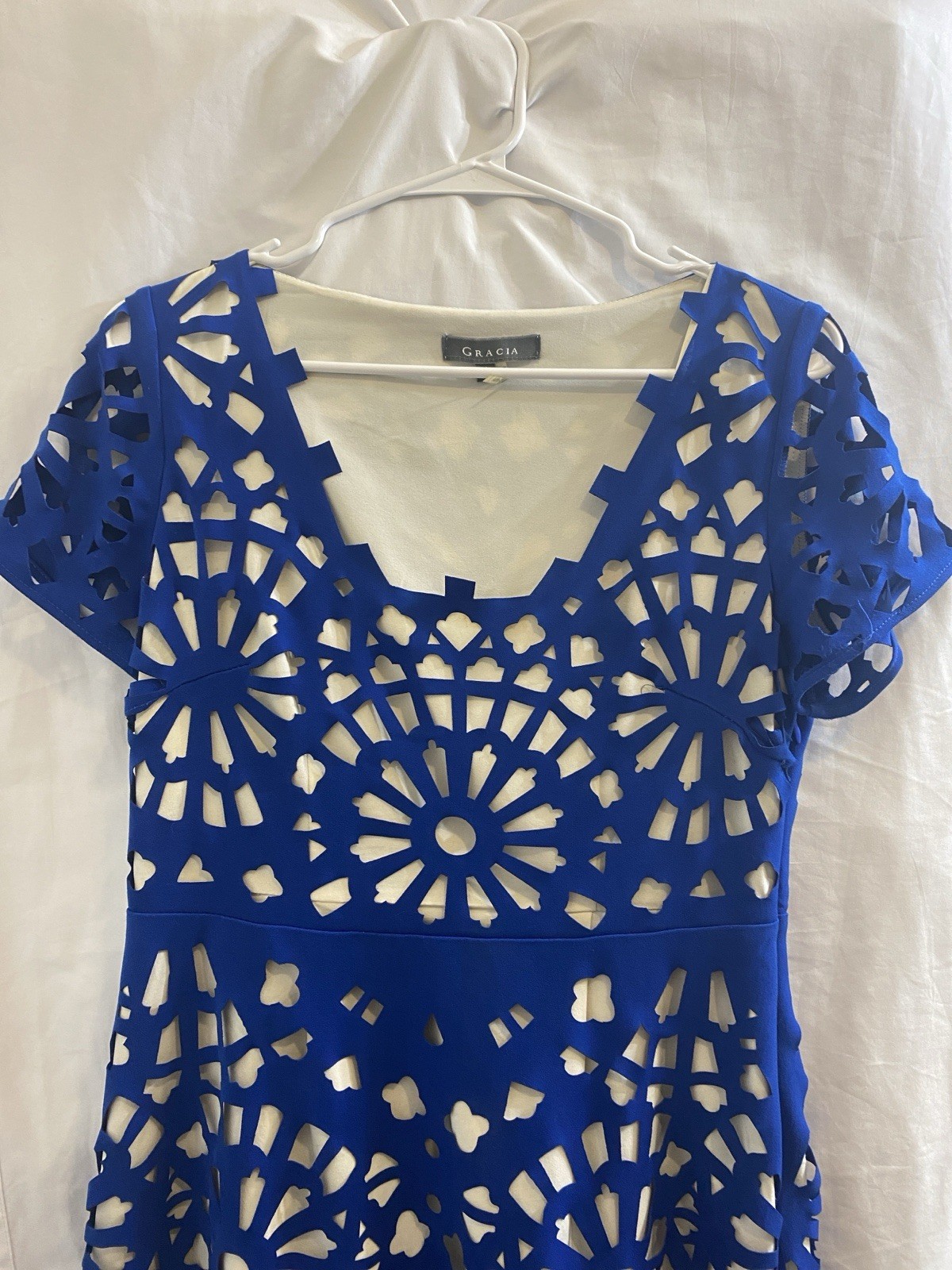 Gracia Blue Cut Out Fit & Flare Square Neck Short Sleeve Short Dress M