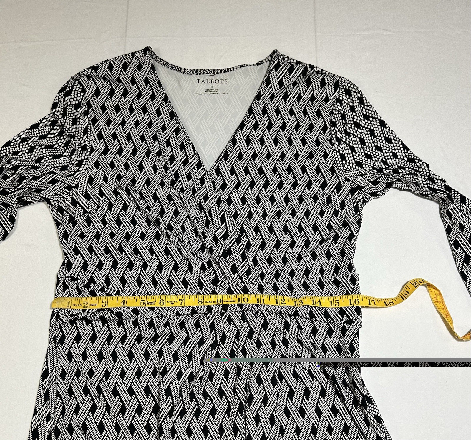 Talbots Womens Medium Black White Lattice Faux Wrap Dress Classic Business