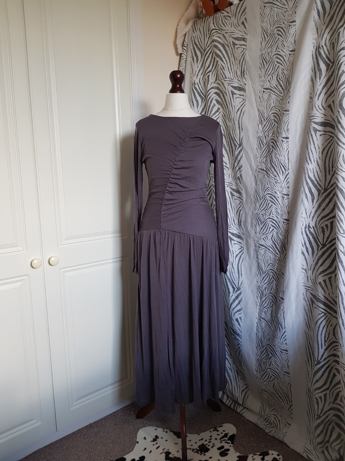 M&S Dark Grey Maxi Dress Ruched Draped Long Jersey Soft Size 6 Brand New BNWT