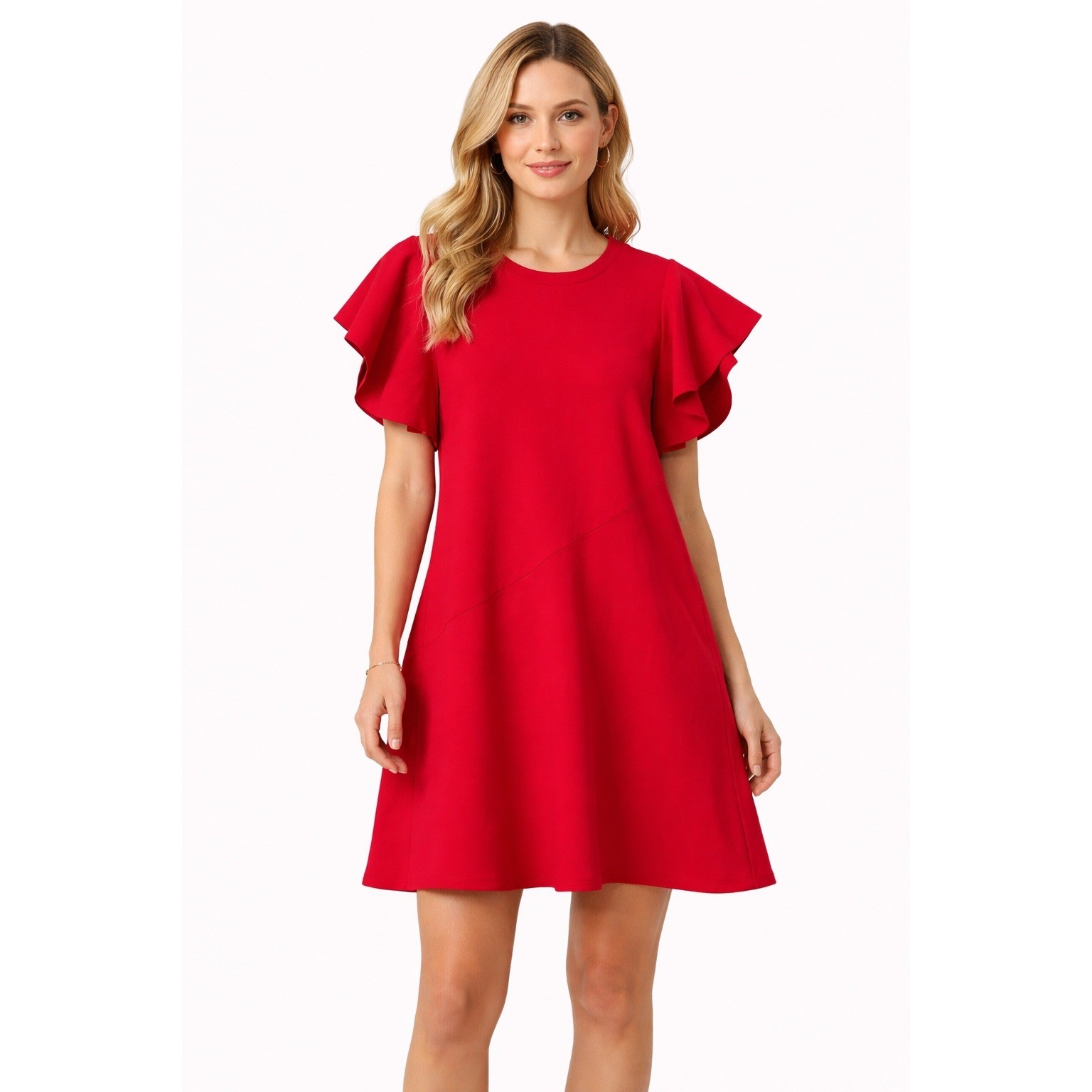 GOEN.J Women’s Red Ruffle Sleeve A-Line Dress US 8 UK 12 EU 40 Designer