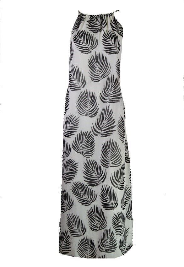 4S13NNA Black White palm leave print women’s Maxi Dress Sz S