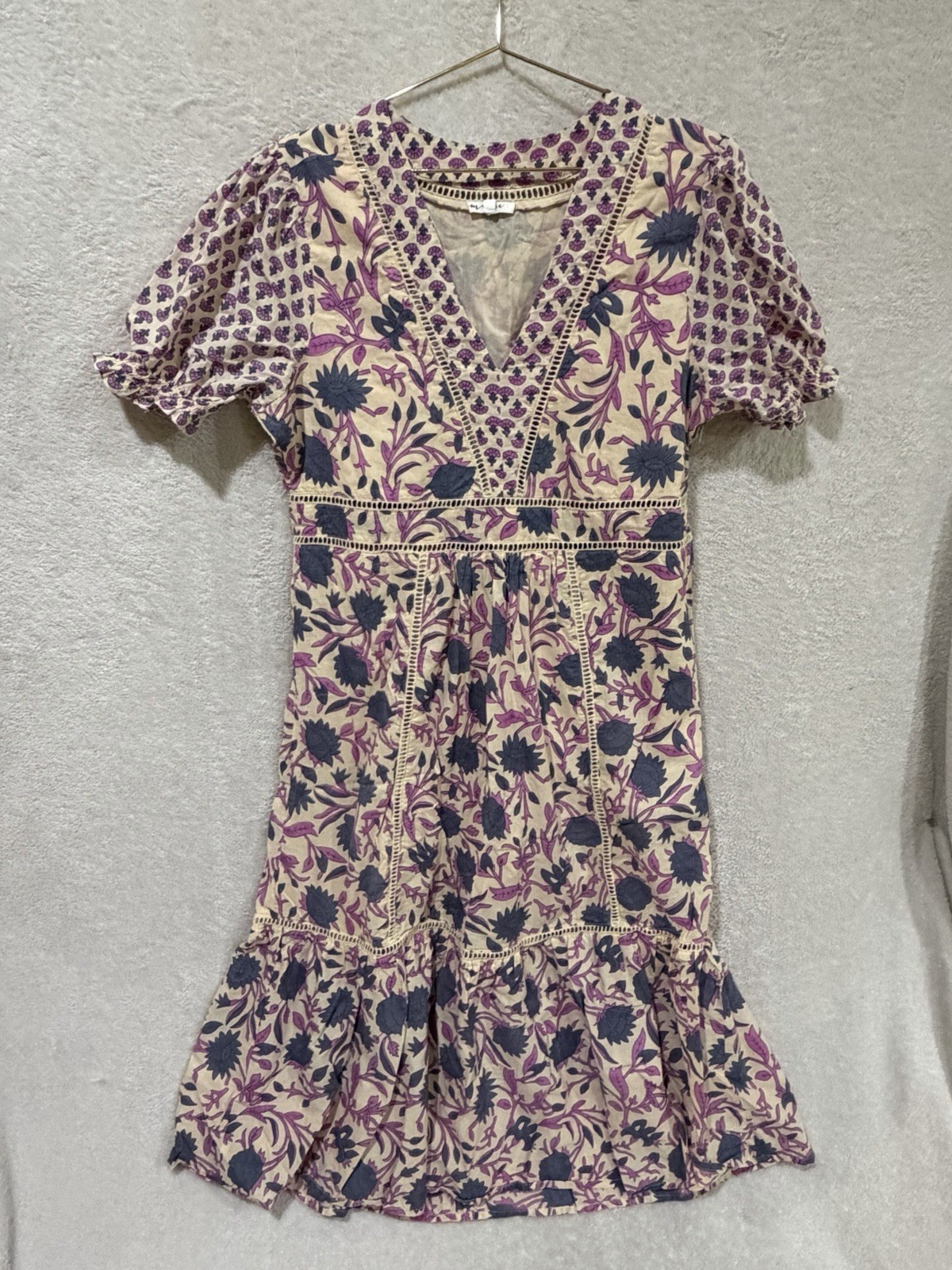 dRA Maisie Floral Midi Dress Women’s Size XL Boho Tiered Lined V-Neck Side Zip