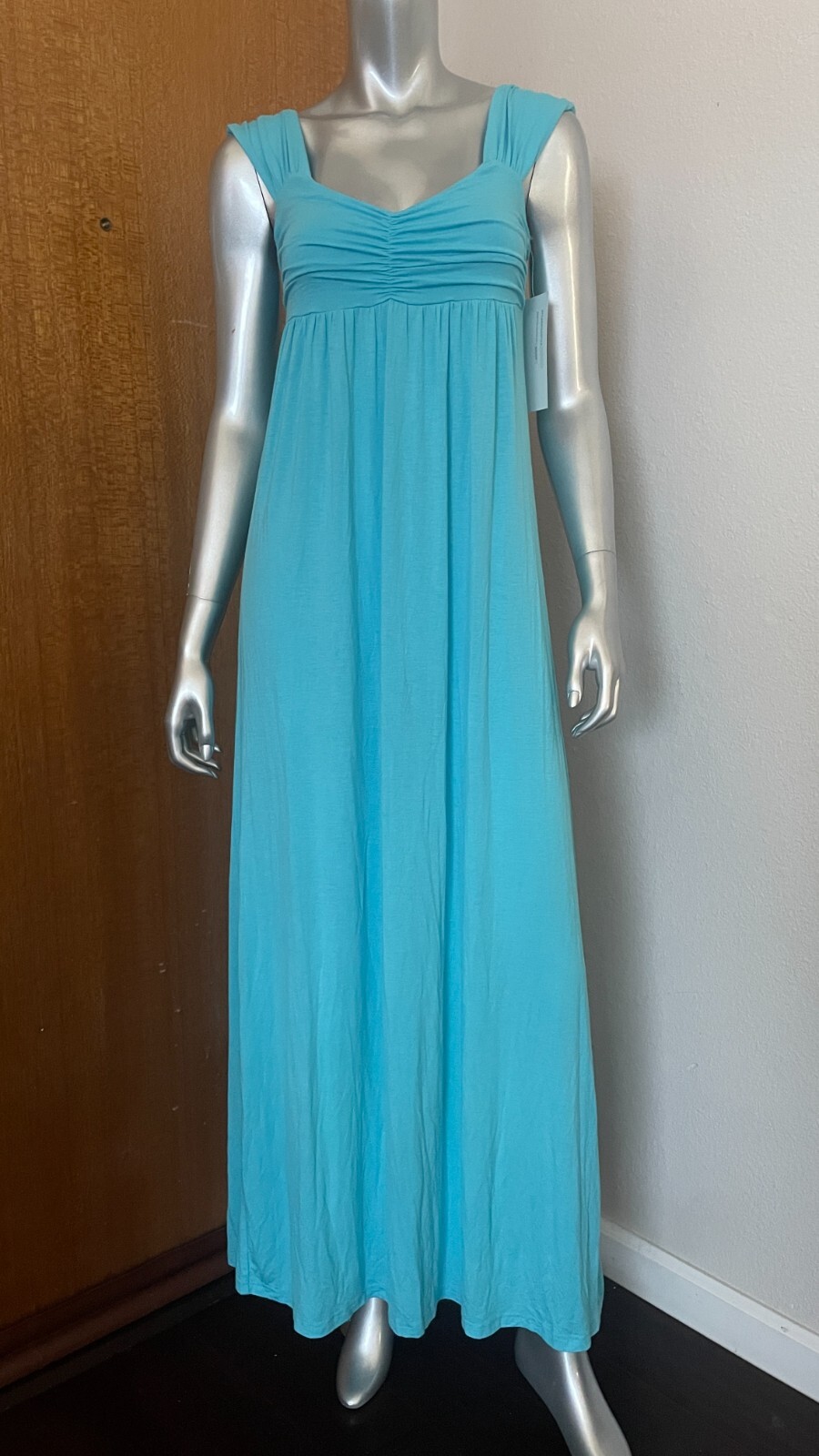 Kensie Girl Women Stretch Long Dress Low Cut V-neck Size S Small Turquoise Blue