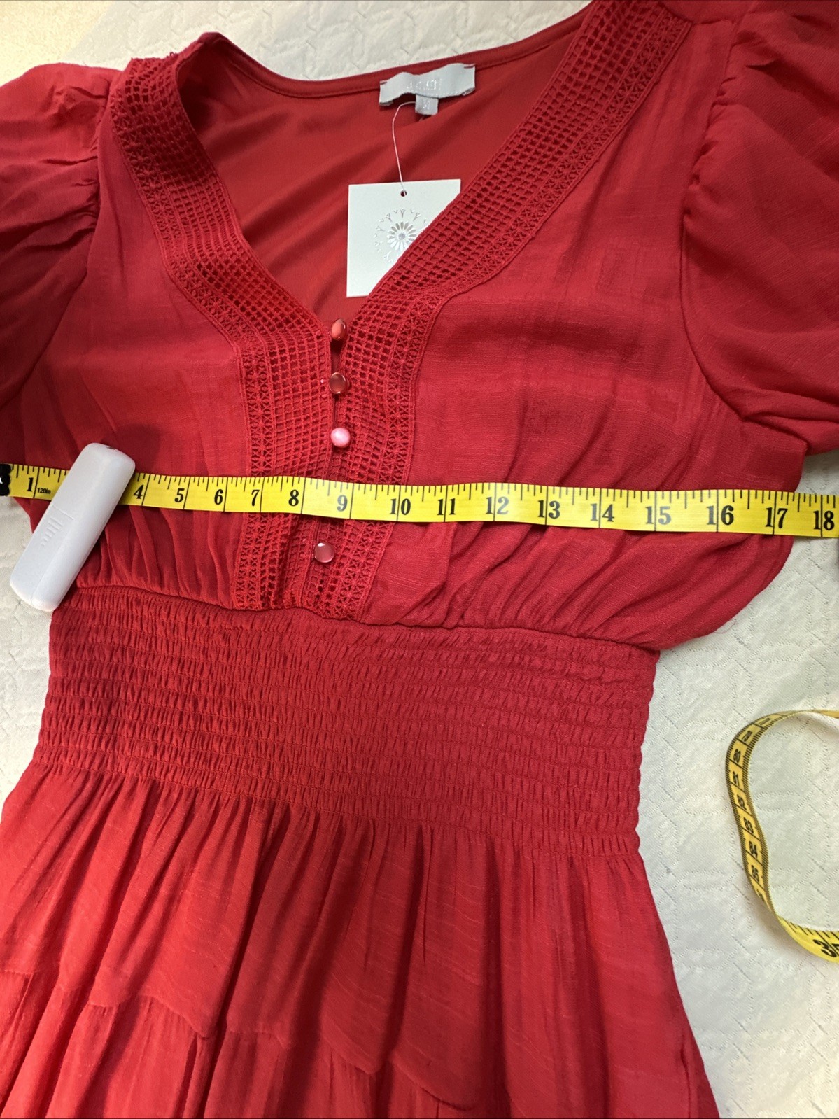 J.Gee Boho Tiered Midi Dress V-neck Women’s Sz Medium Red Color Smocked Waist