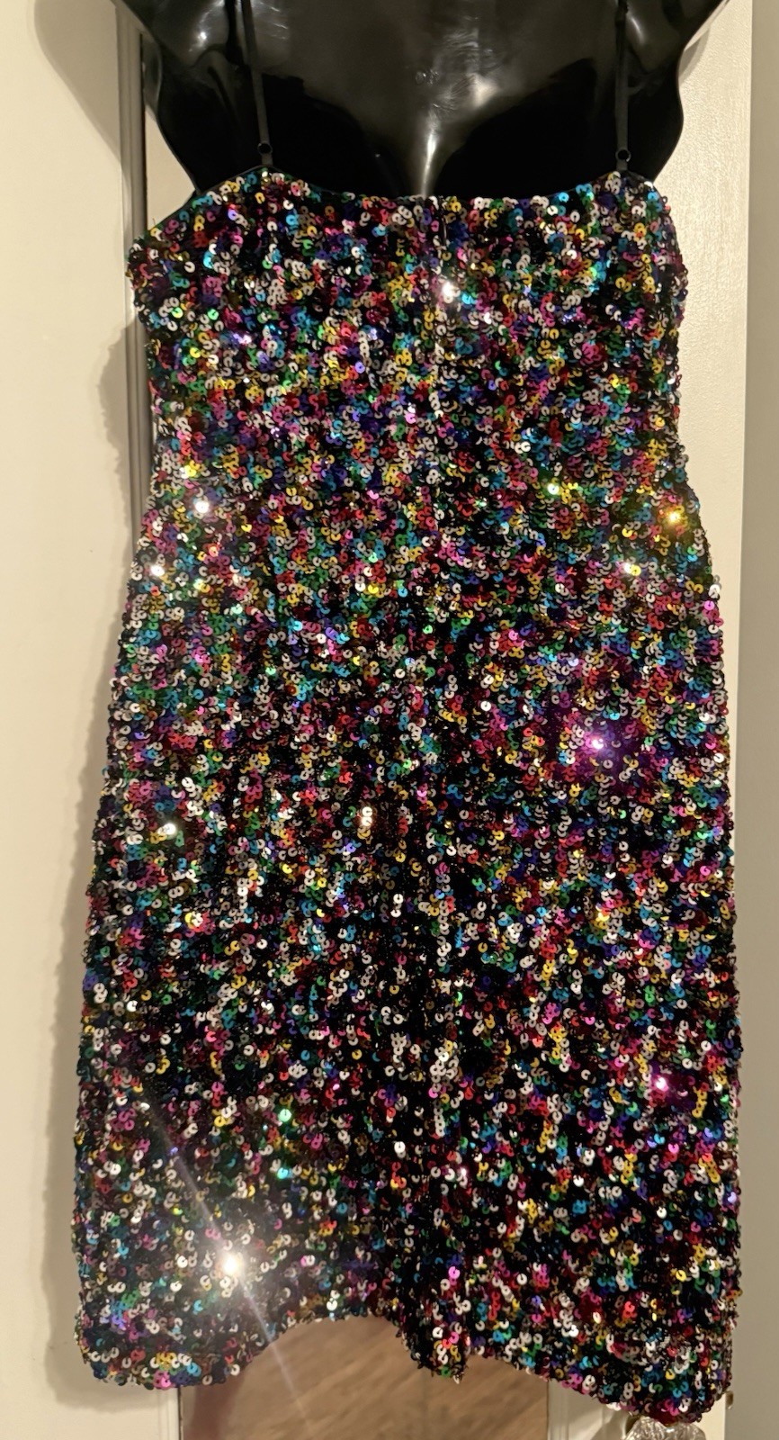 Endless Rose Confetti Rainbow Sequin Spaghetti Strap Mini Party Dress S
