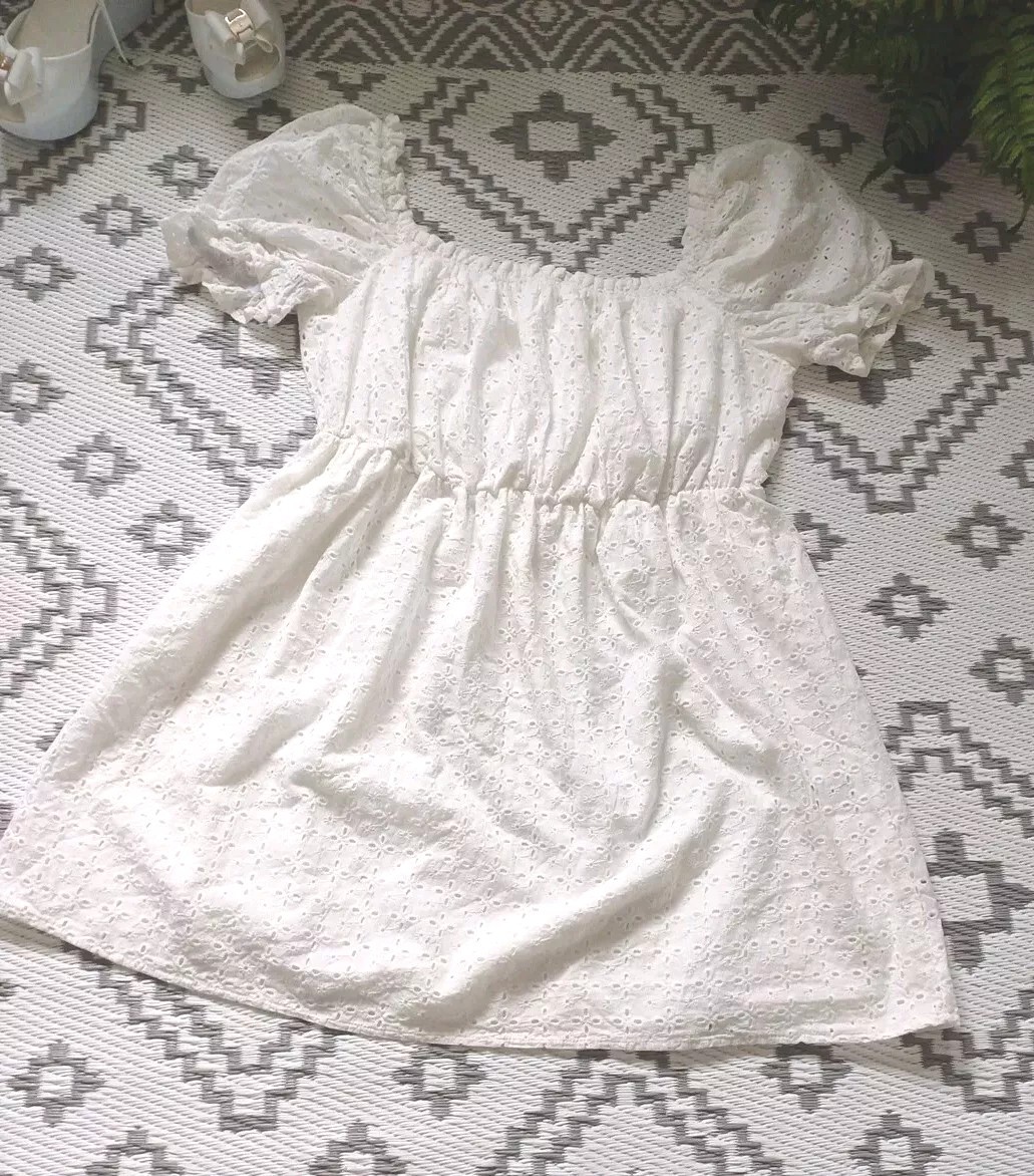 Broderie Anglaise Floral White Cotton Summer Lined Dress 👗 1XL 2XL Curve 18 20