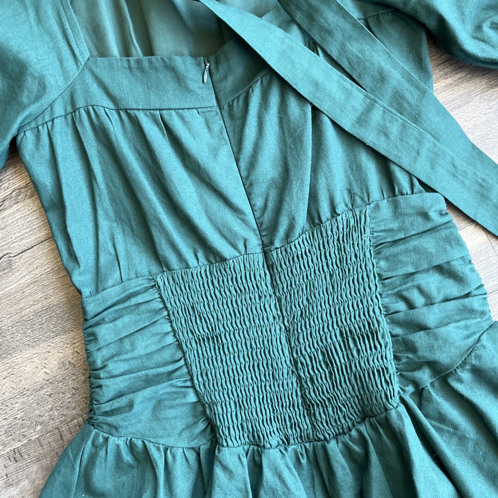 All About May Tiered Mini Dress Cotton Linen Blend Balloon Sleeves Back Tie Sz 2