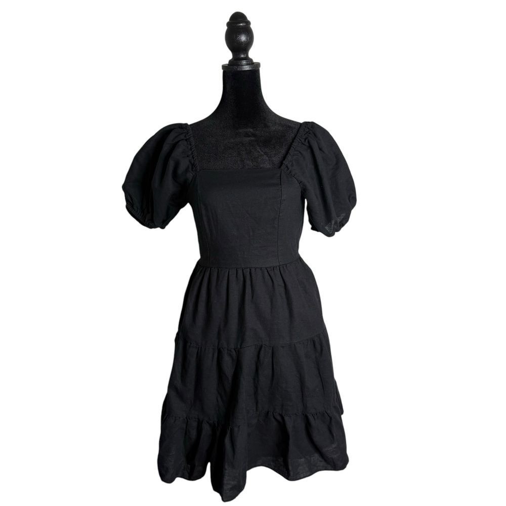 Chelsea & Violet Puff Sleeve Mini Dress Tiered Open Back Milkmaid Size XS
