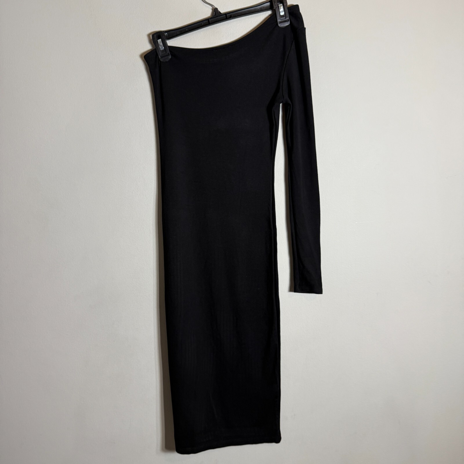 NLT One Shoulder Jersey Bodycon Midi Dress Women’s Small Black Side Slit LBD