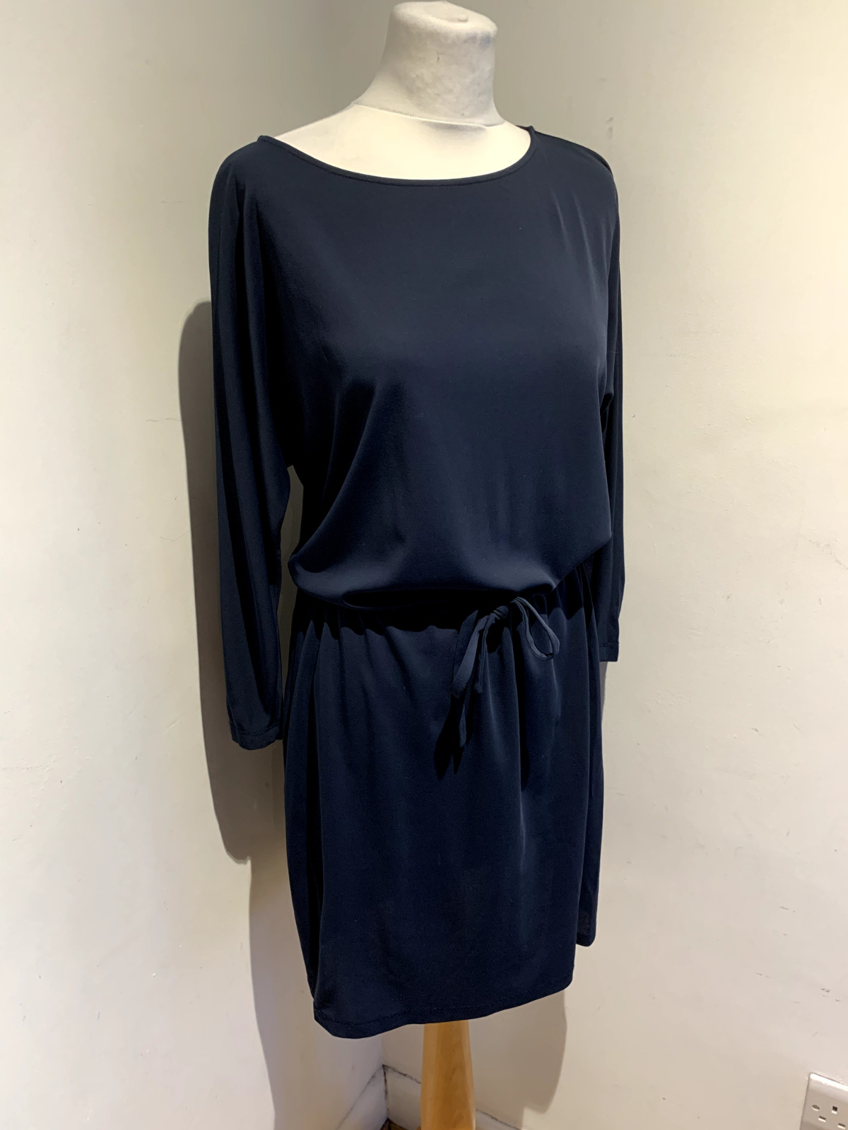 Filippa K Dress Sz M Blue Round Neck Womens Tie-Waist Drawstring Relaxed tunic