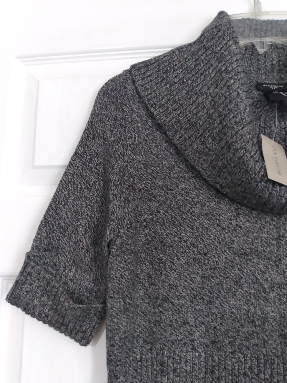 $109 NWT Ann Taylor Dress Gray Cotton Blend Sweater Knit Cowl Neck S/S Size M