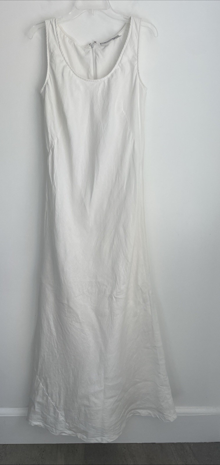 Spiegel White 100% Linen Scoop Neck Maxi Dress Sz 12 Cottagecore Minimalist