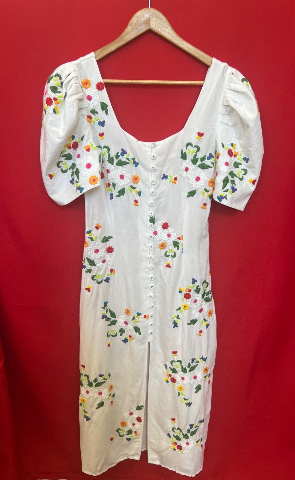 All Things Mochi Marisol White Floral Embroidered Dress Size S