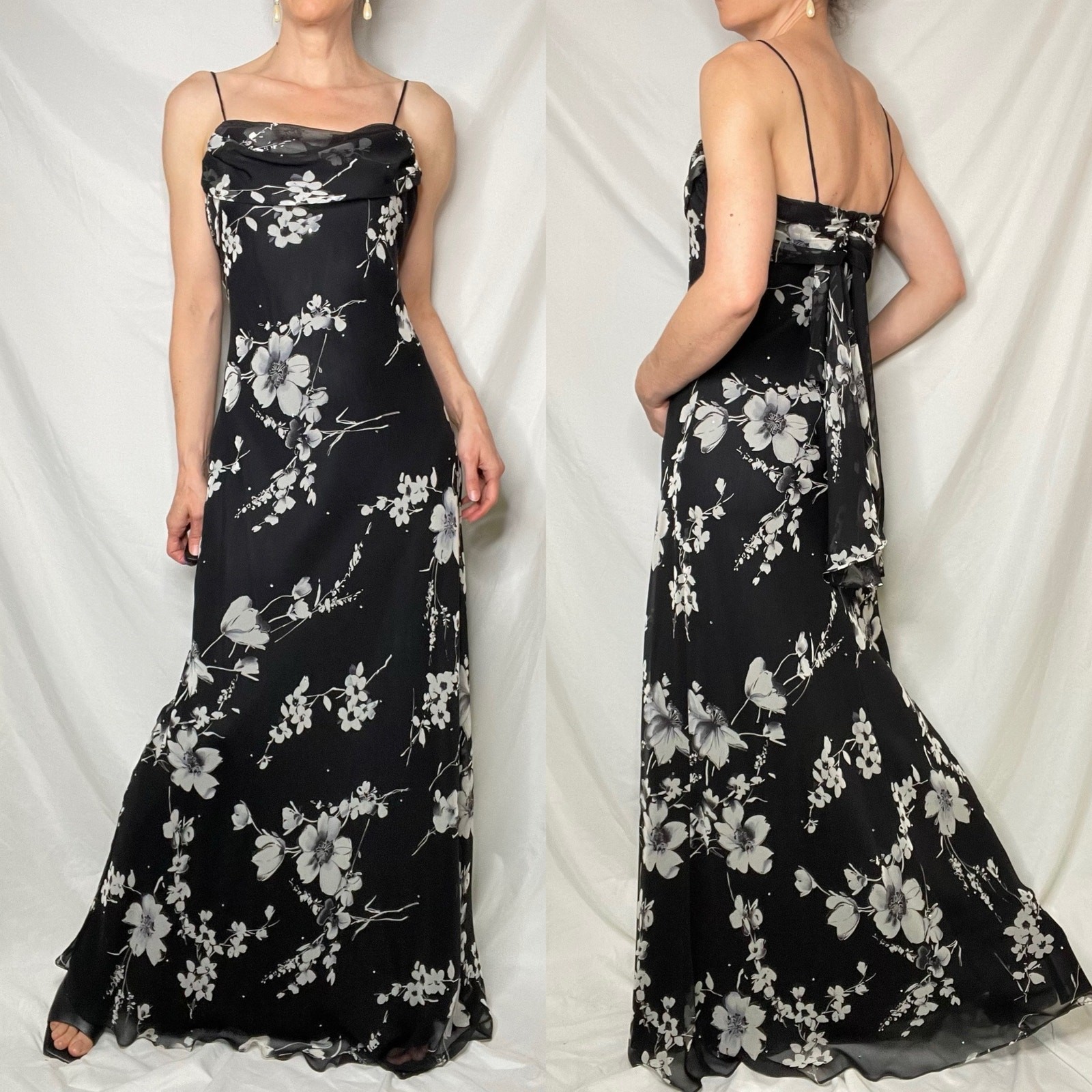 Vintage Cache rhinestone beaded floral print maxi dress cocktail formal prom S