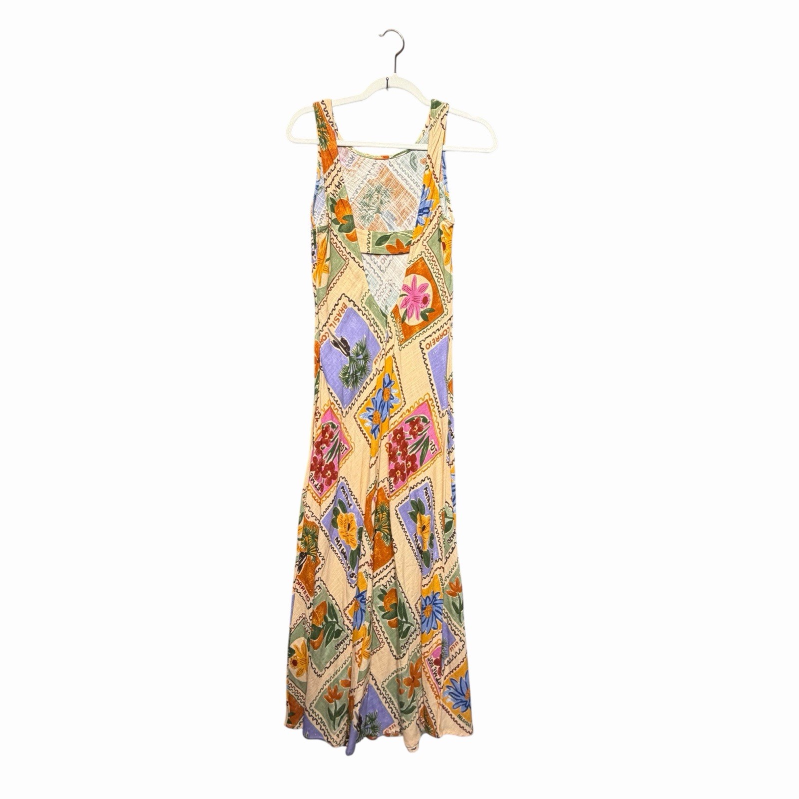 NWT Small Paper Heart Anthropologie Linen Blend Floral Post Card Maxi Dress S