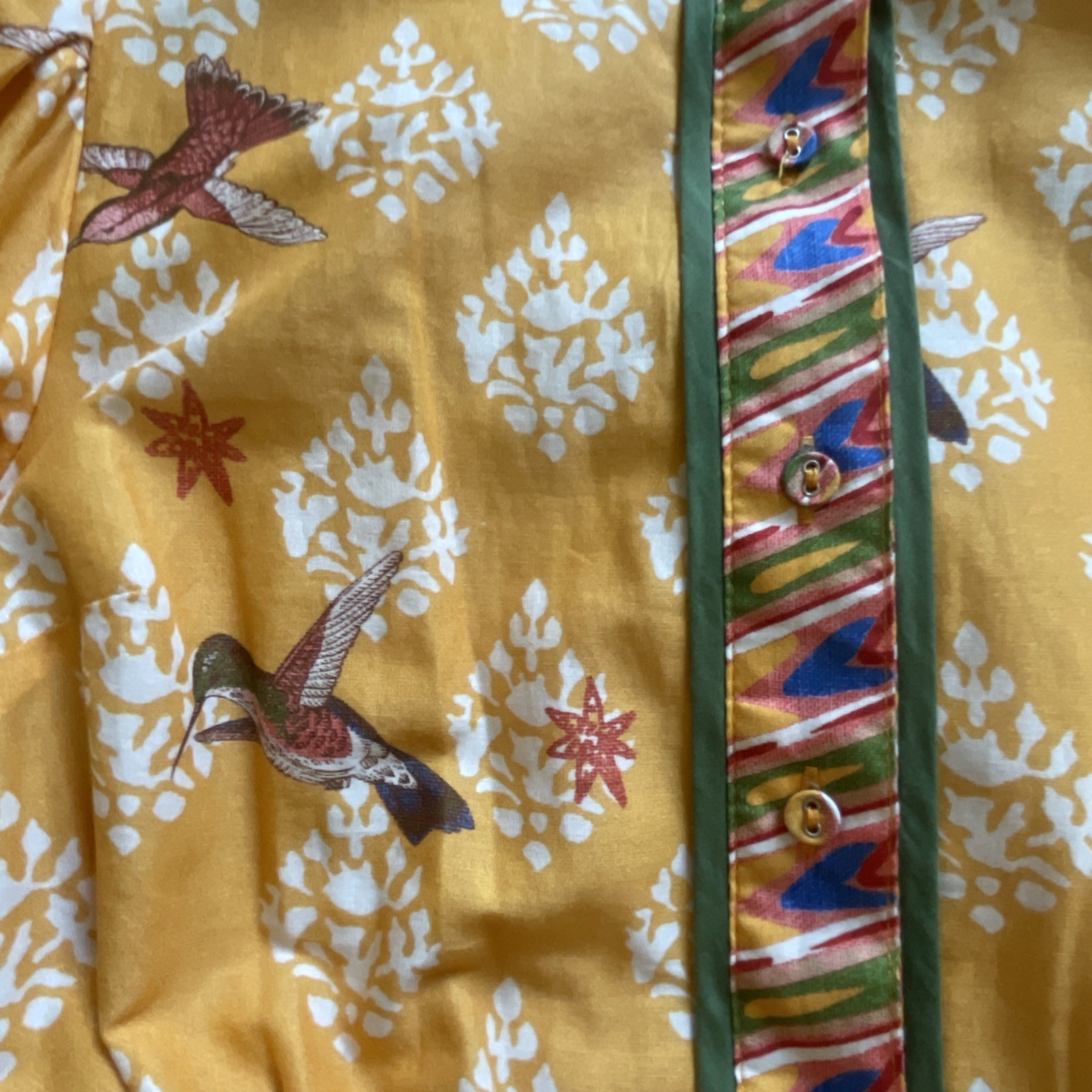 A Loves A Border Print Mandarin Collar Maxi Dress Sz XS Boho Hummingbird Bird