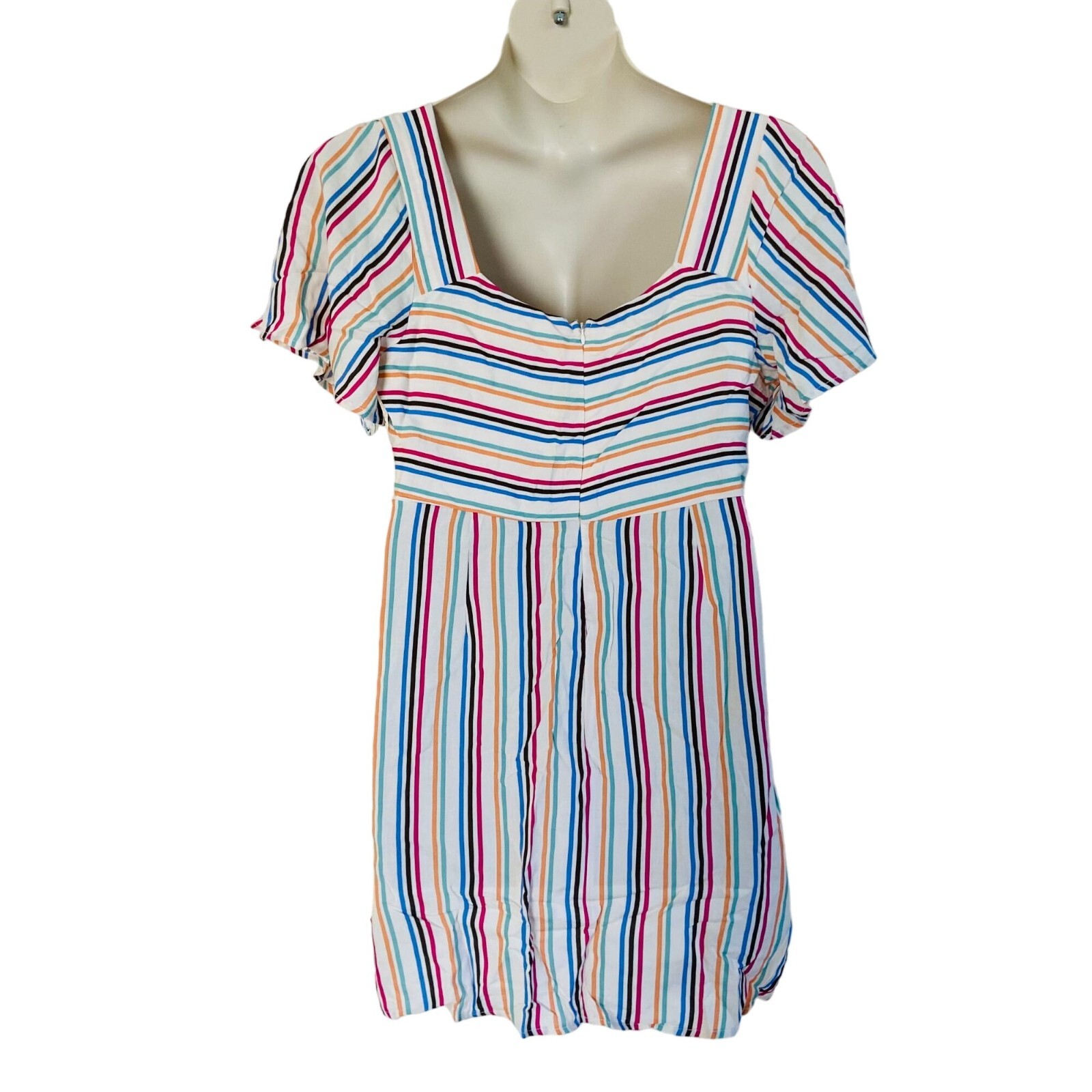 All in Favor Striped Mini Dress Multi Color Front Tie XL NWT 100% Rayon Pride