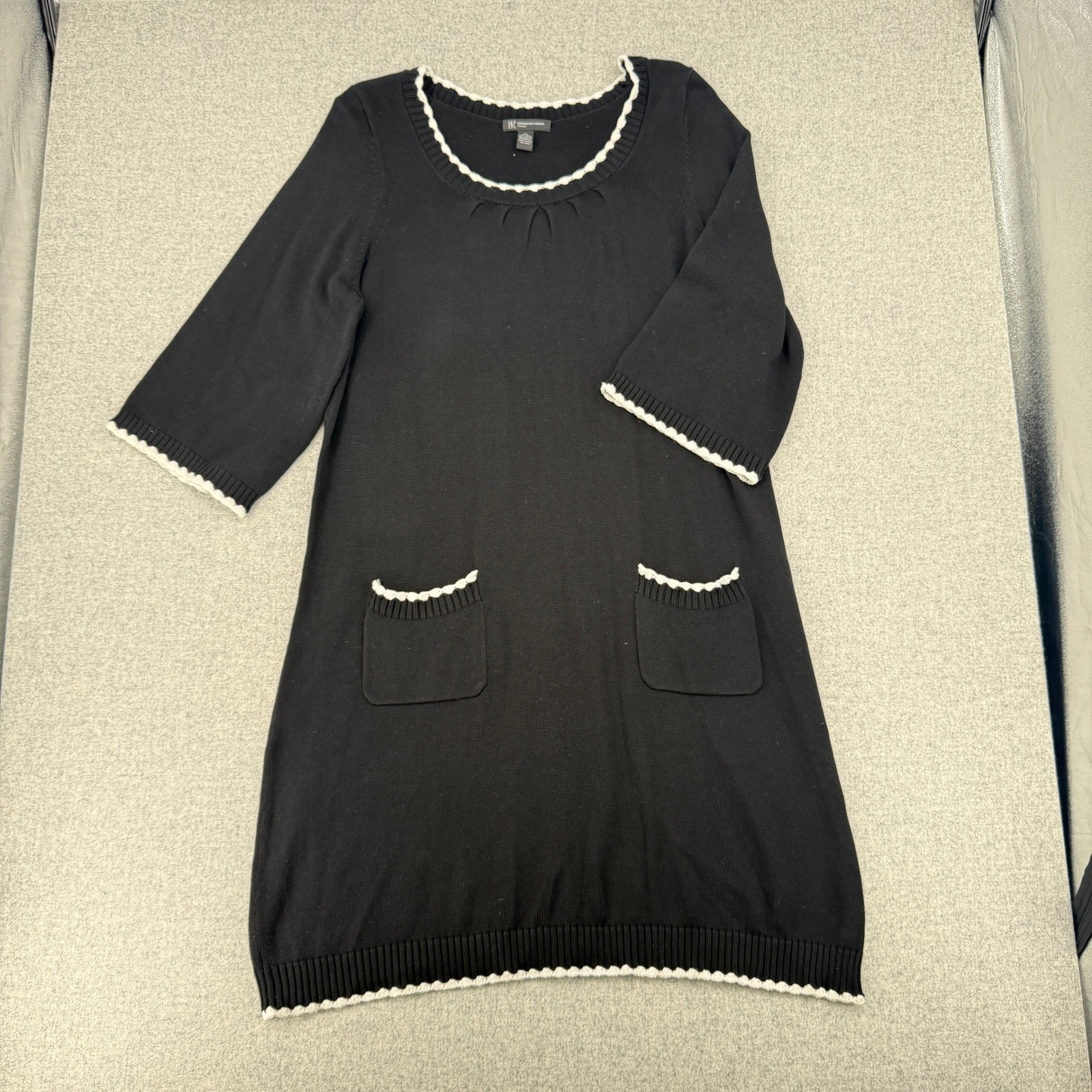INC International Concepts Sweater Dress 2X Black Silk Cotton Crochet im Pocket