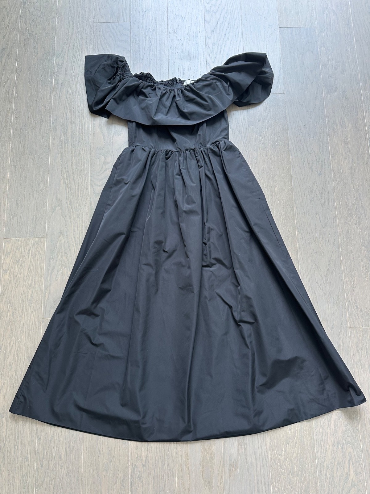 Sea New York DIANA Taffeta Black Off the Shoulder Midi Dress With Tags Size 0