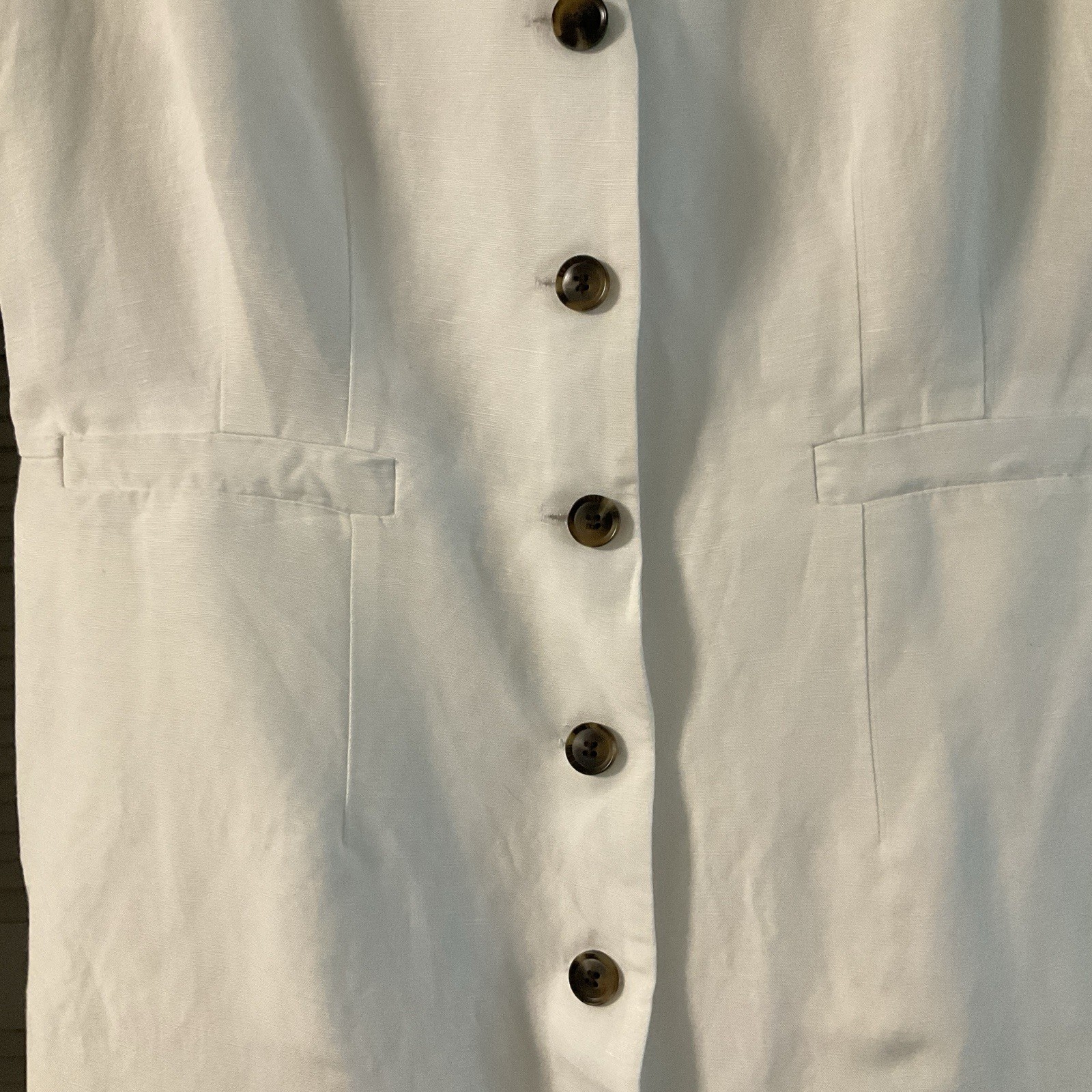 Ann Taylor White Linen Blend Button-Down Vest Dress Sleeveless Midi Size 8