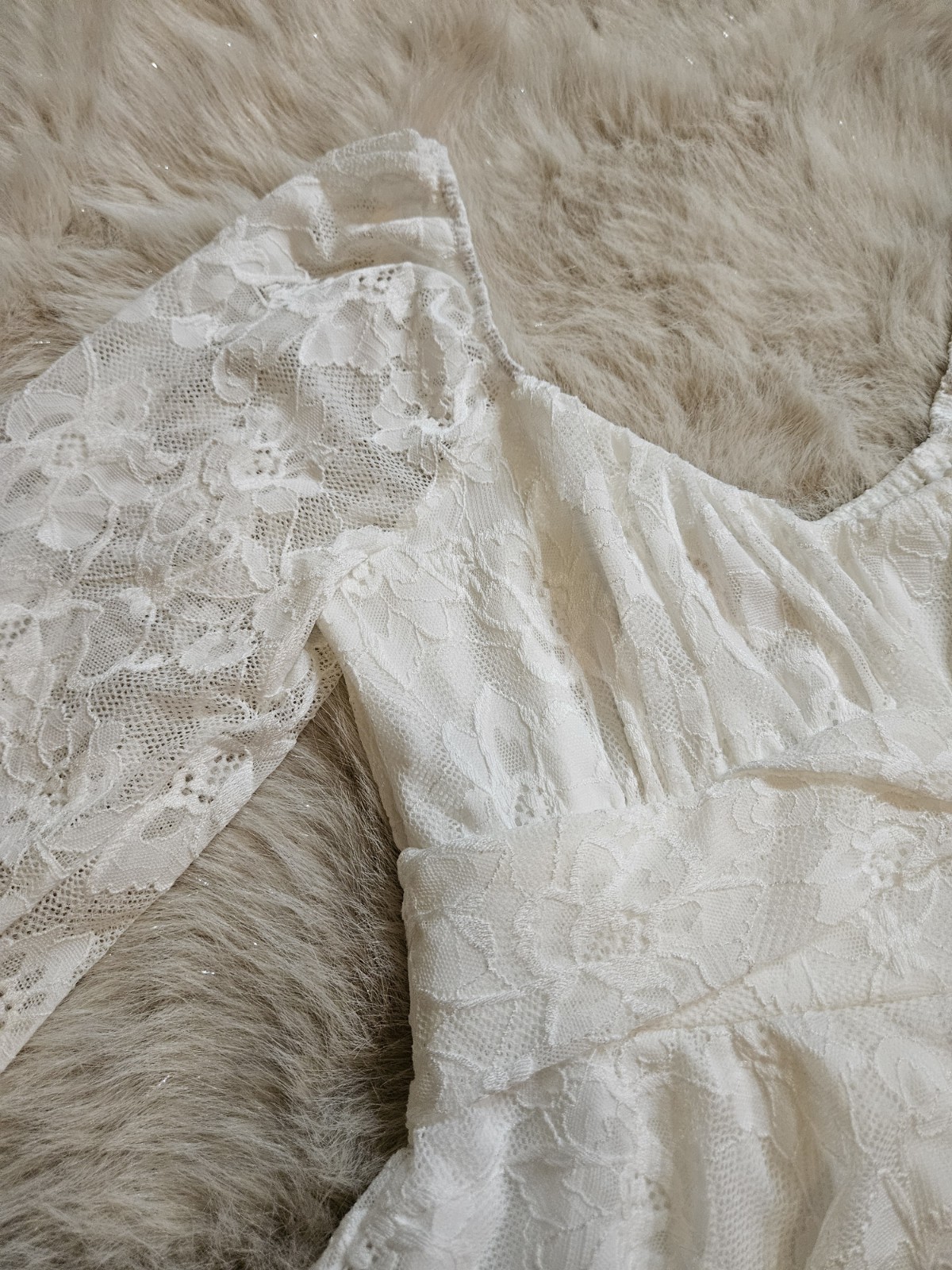 White Lace Long Sleeve Romper Women’s Sweetheart Neck Tiered Ruffle Dress