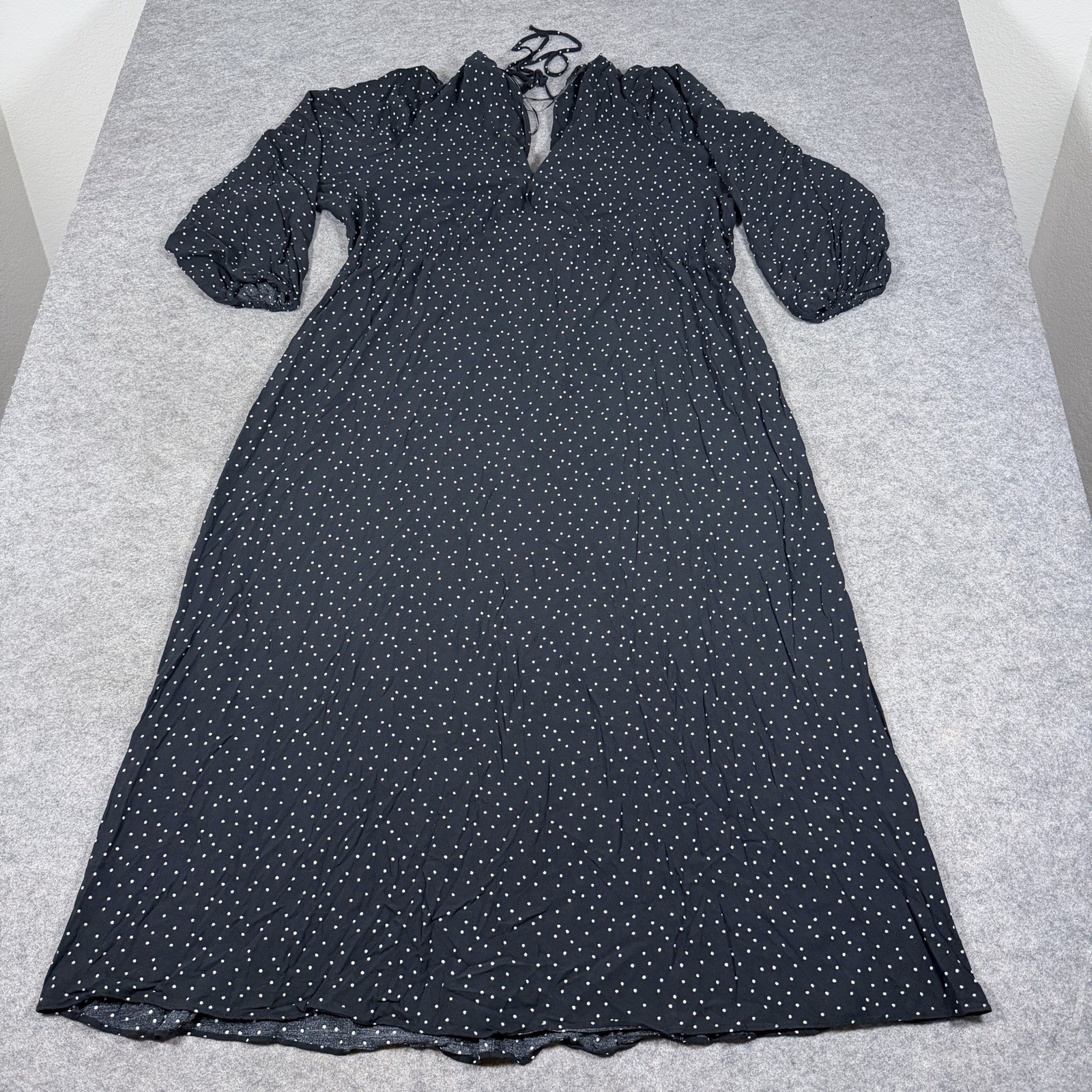 H&M Casual Polkadot Dolman Sleeve Outdoor Midi Dress Fits Women’s US Sz XL Black
